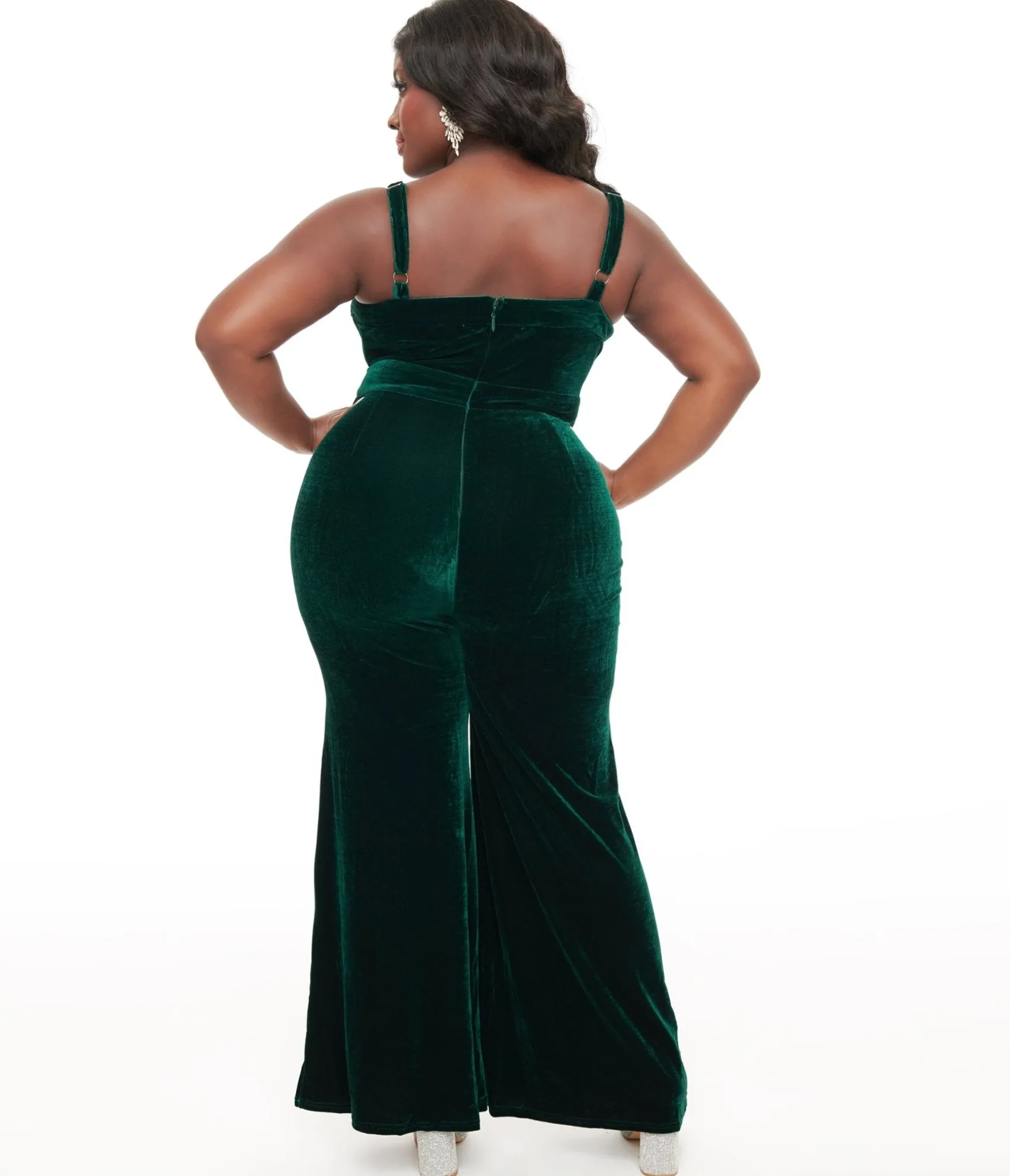 Unique Vintage Plus Size Emerald Velvet Jumpsuit Outlet