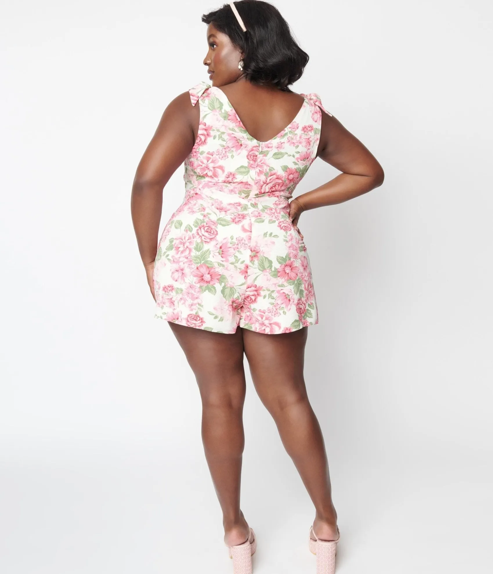 Unique Vintage Plus Size Ivory Floral Truth Be Told Romper Cheap