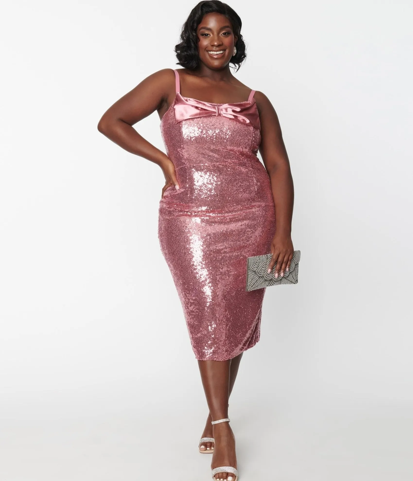 Unique Vintage Plus Size Pink Sequin Malibu Wiggle Dress Fashion
