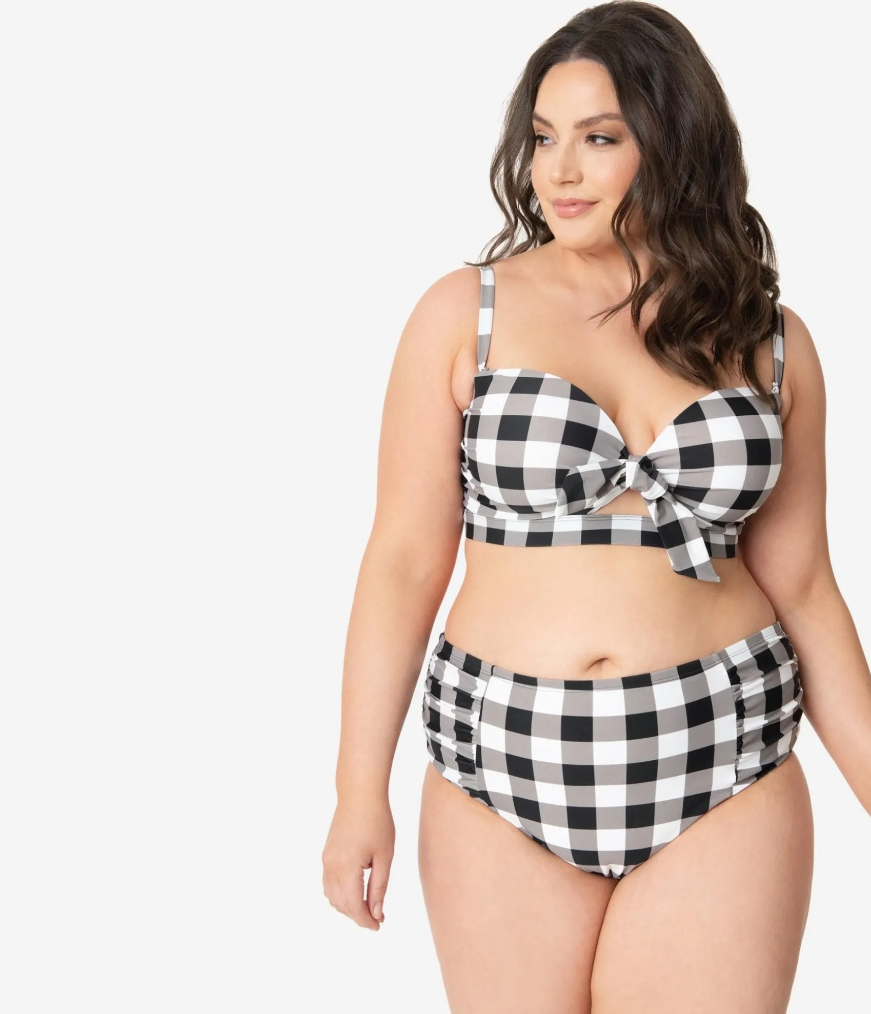 Unique Vintage Plus Size Retro Style Black & White Gingham Swim Bottom Best Sale