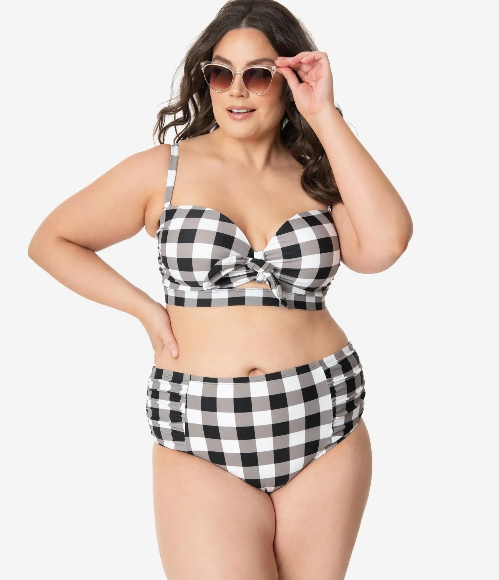 Unique Vintage Plus Size Retro Style Black & White Gingham Swim Bottom Best Sale