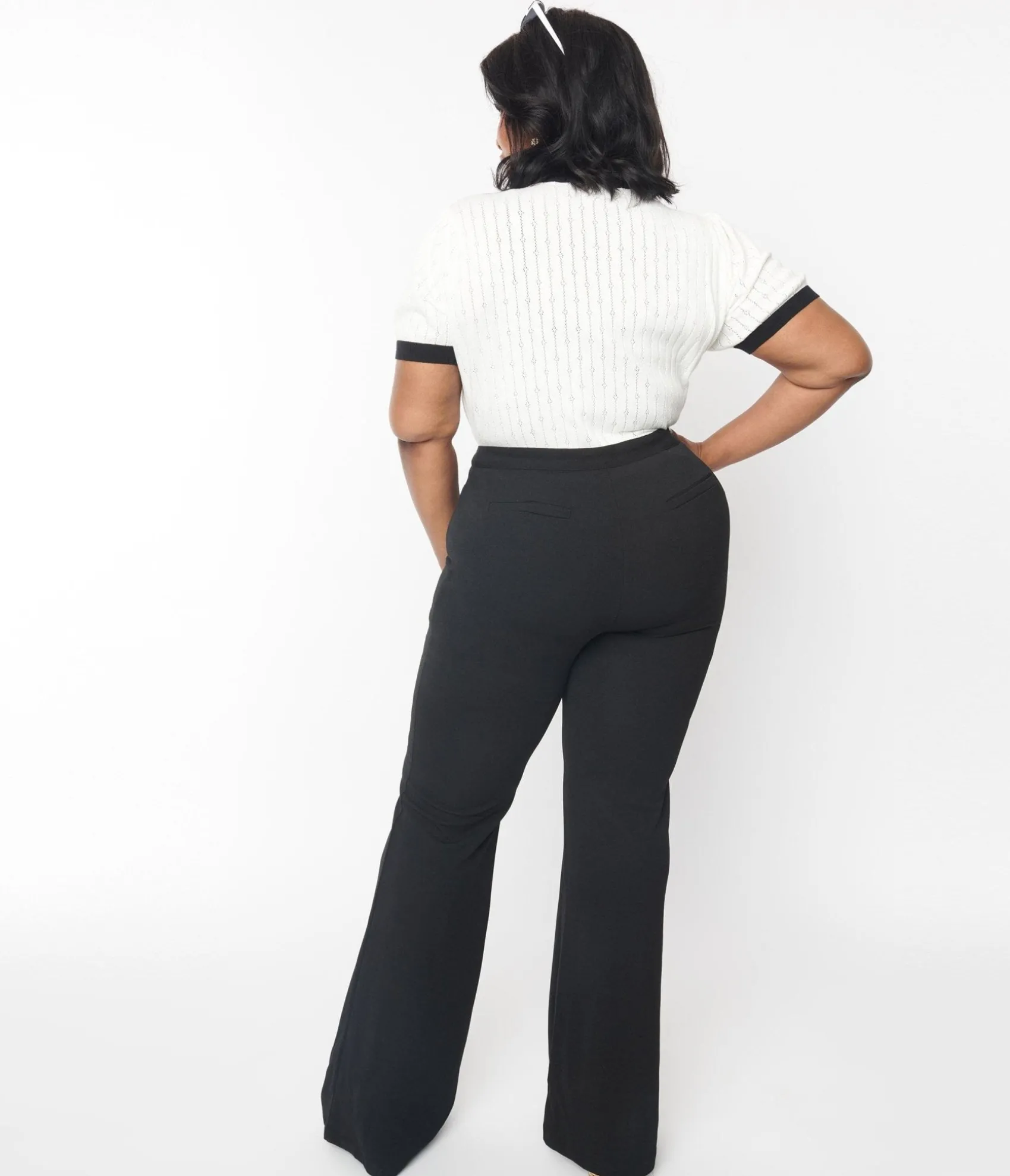 Unique Vintage Plus Size 1970s Black High Waist Pintuck Pants Flash Sale