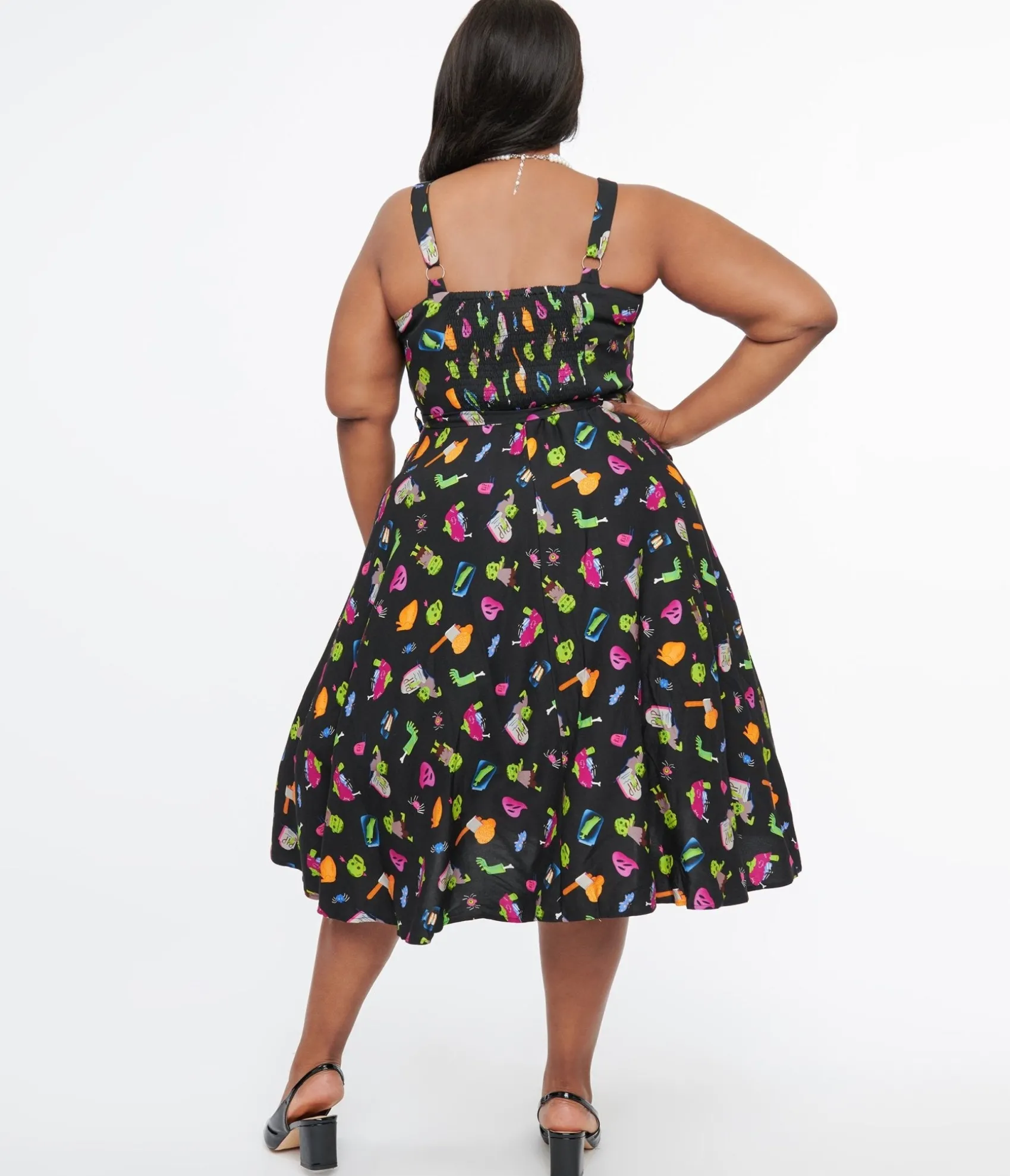 Unique Vintage Plus Size 1950s Black Zombie Print Lori Swing Dress Cheap