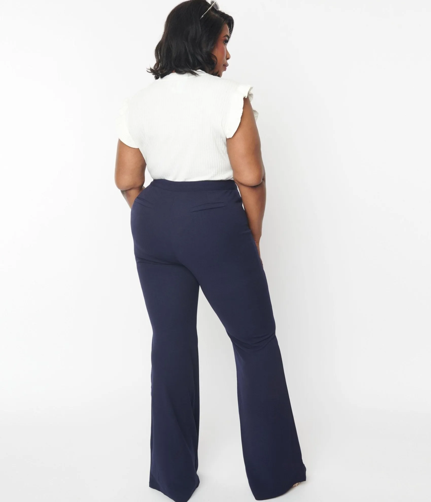 Unique Vintage Plus Size 1970s Navy High Waist Pintuck Pants Cheap