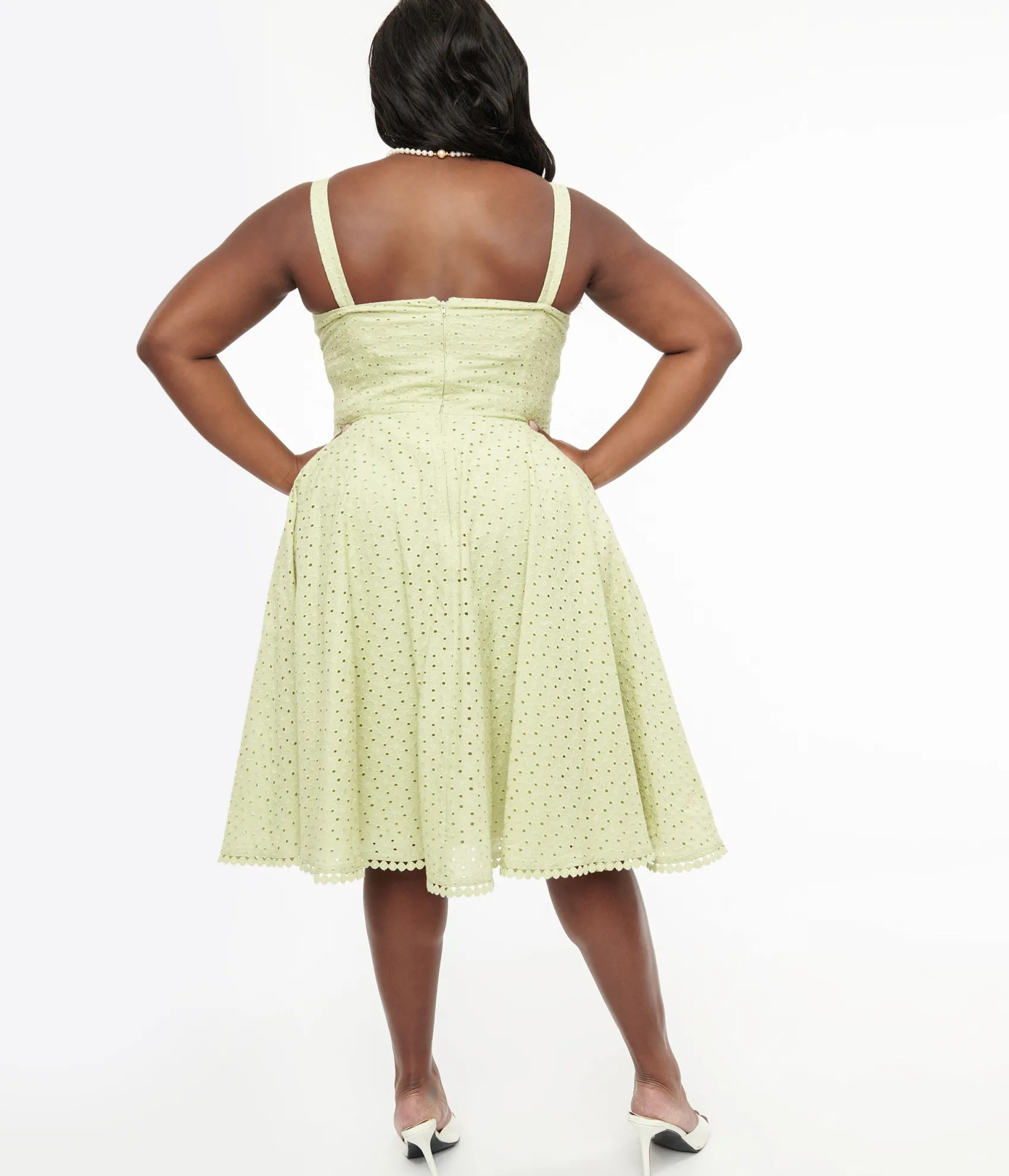 Unique Vintage Plus Size 1950s Sage Green Eyelet Cotton Valerie Dress Shop