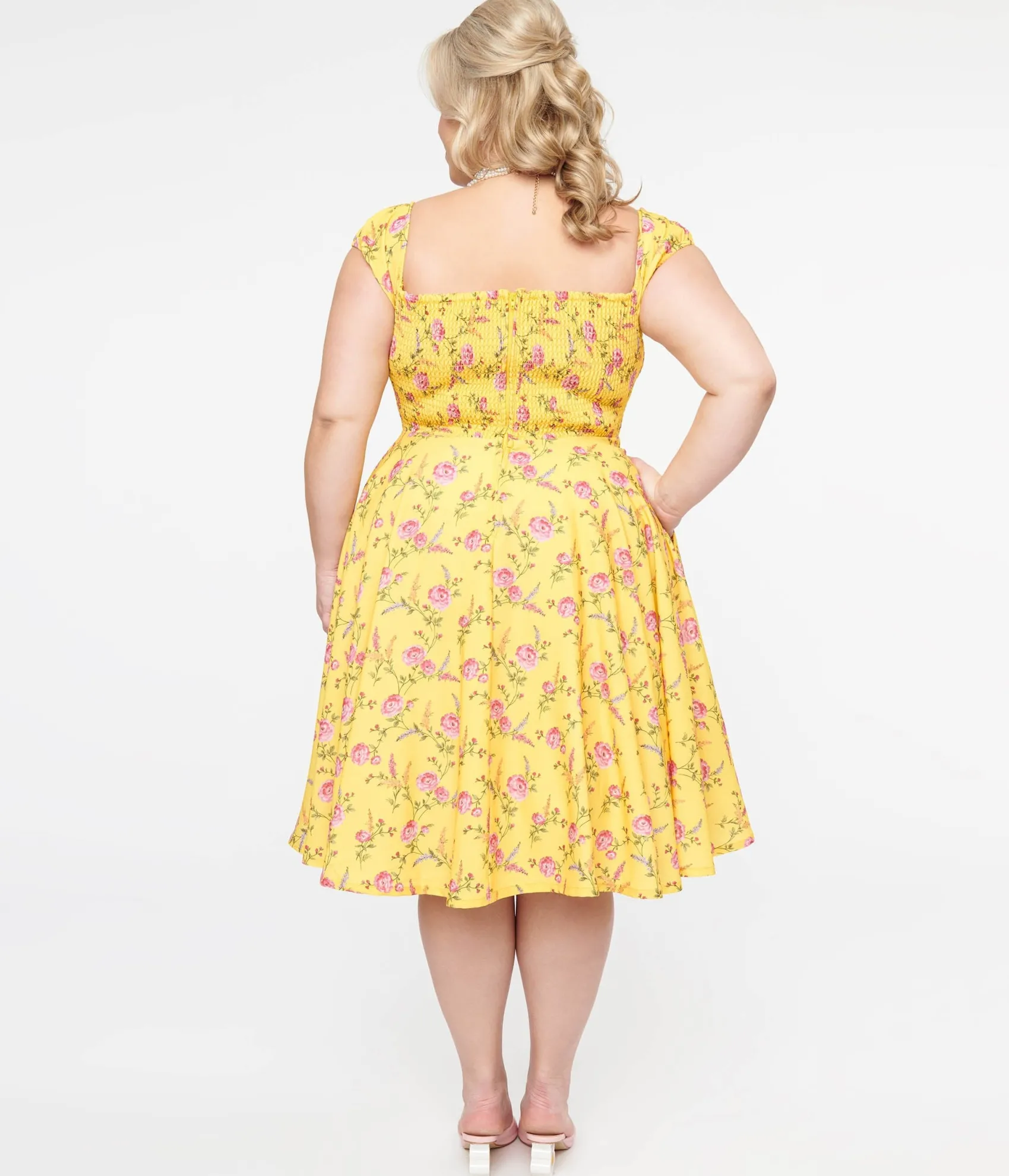 Unique Vintage Plus Size 1950s Yellow & Fuchsia Floral Victoria Swing Dress Store