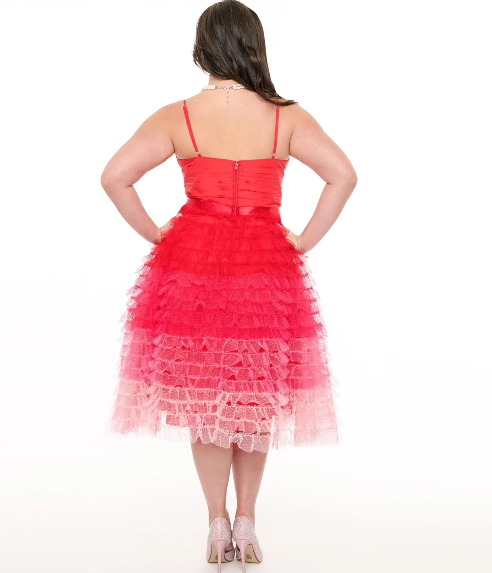 Unique Vintage Preorder- Plus Size 1950s Red & Pink Ombre Tulle Cupcake Swing Dress New