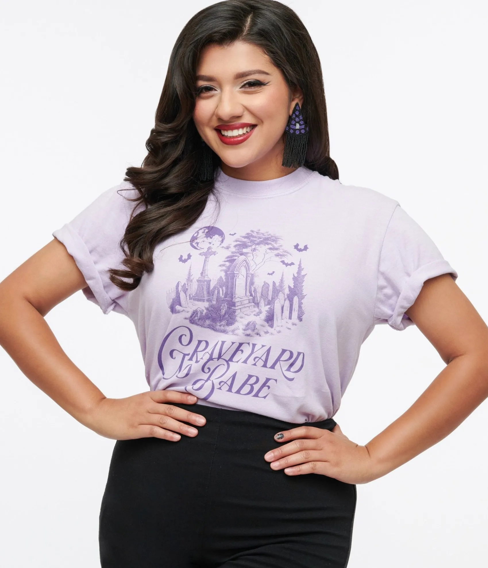 Unique Vintage Purple Graveyard Babe Unisex Graphic Tee Hot
