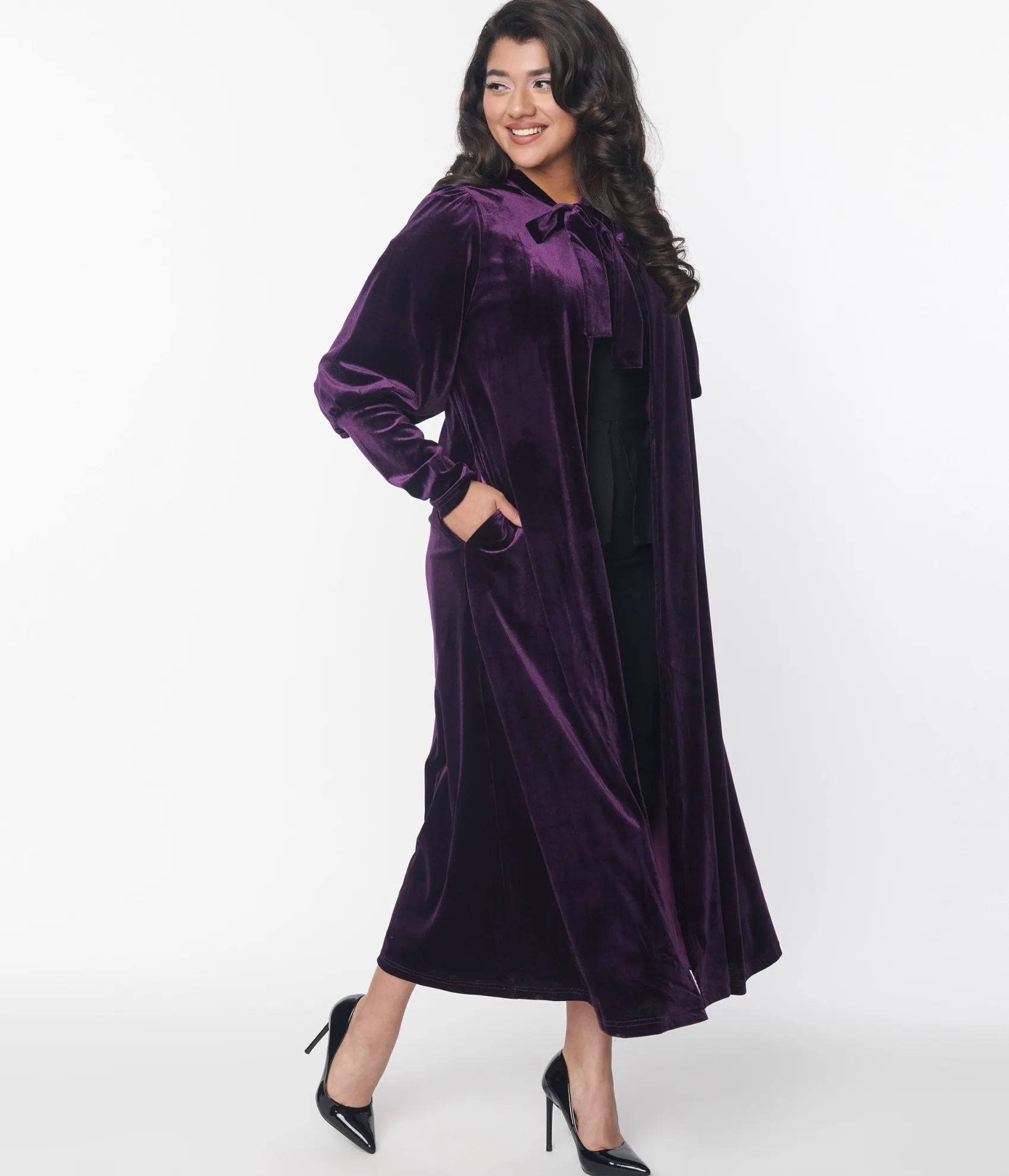 Unique Vintage Purple Velvet Leota Duster Cheap