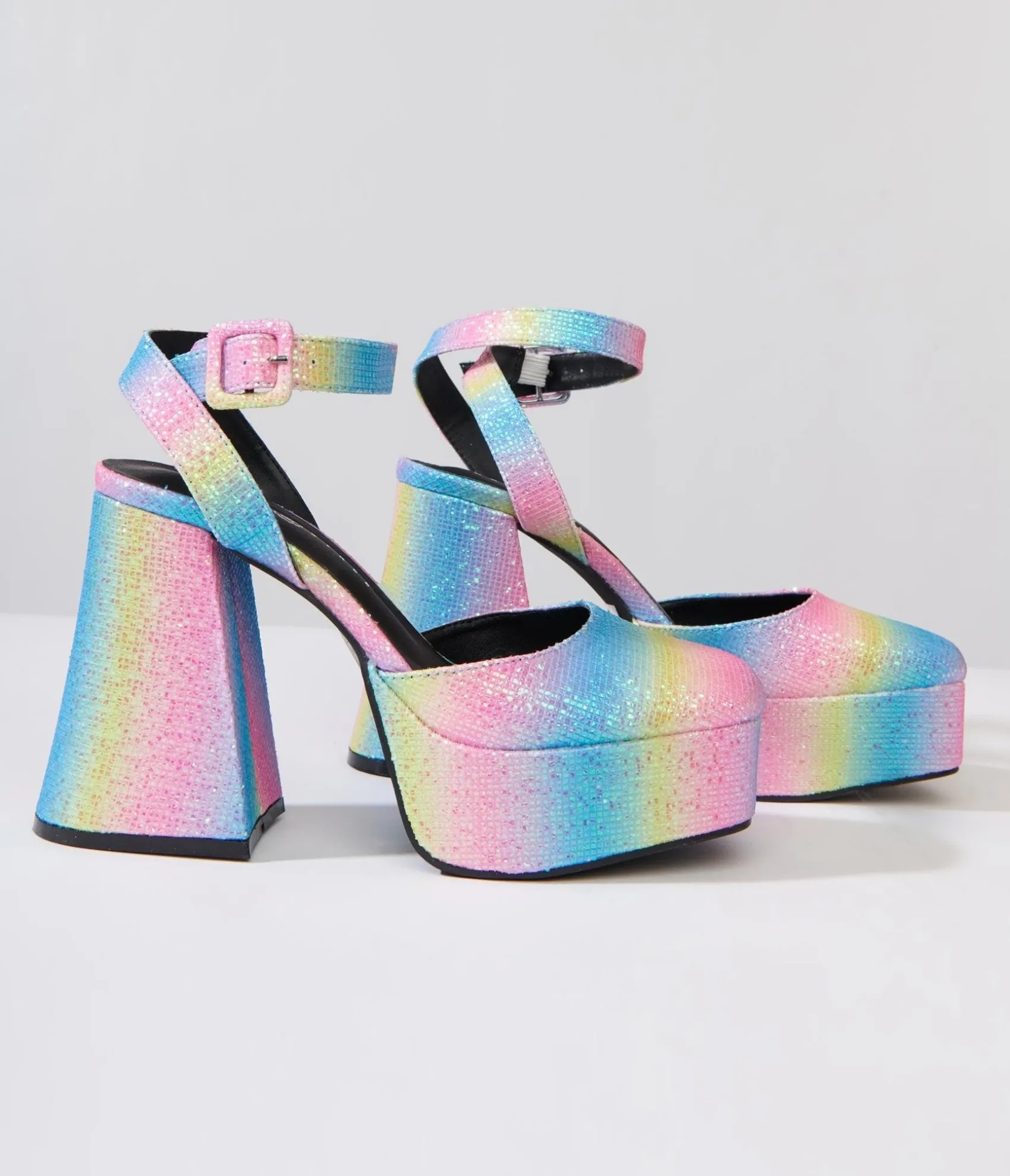 Unique Vintage Rainbow Glitter Chunky Platform Heels Flash Sale