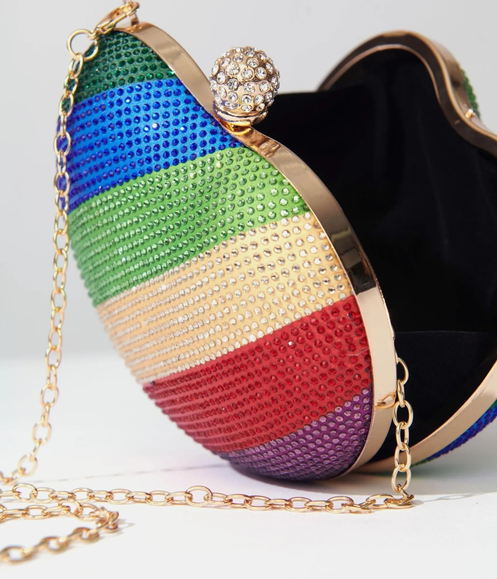 Unique Vintage Rainbow Rhinestone Heart Clutch Bag Flash Sale