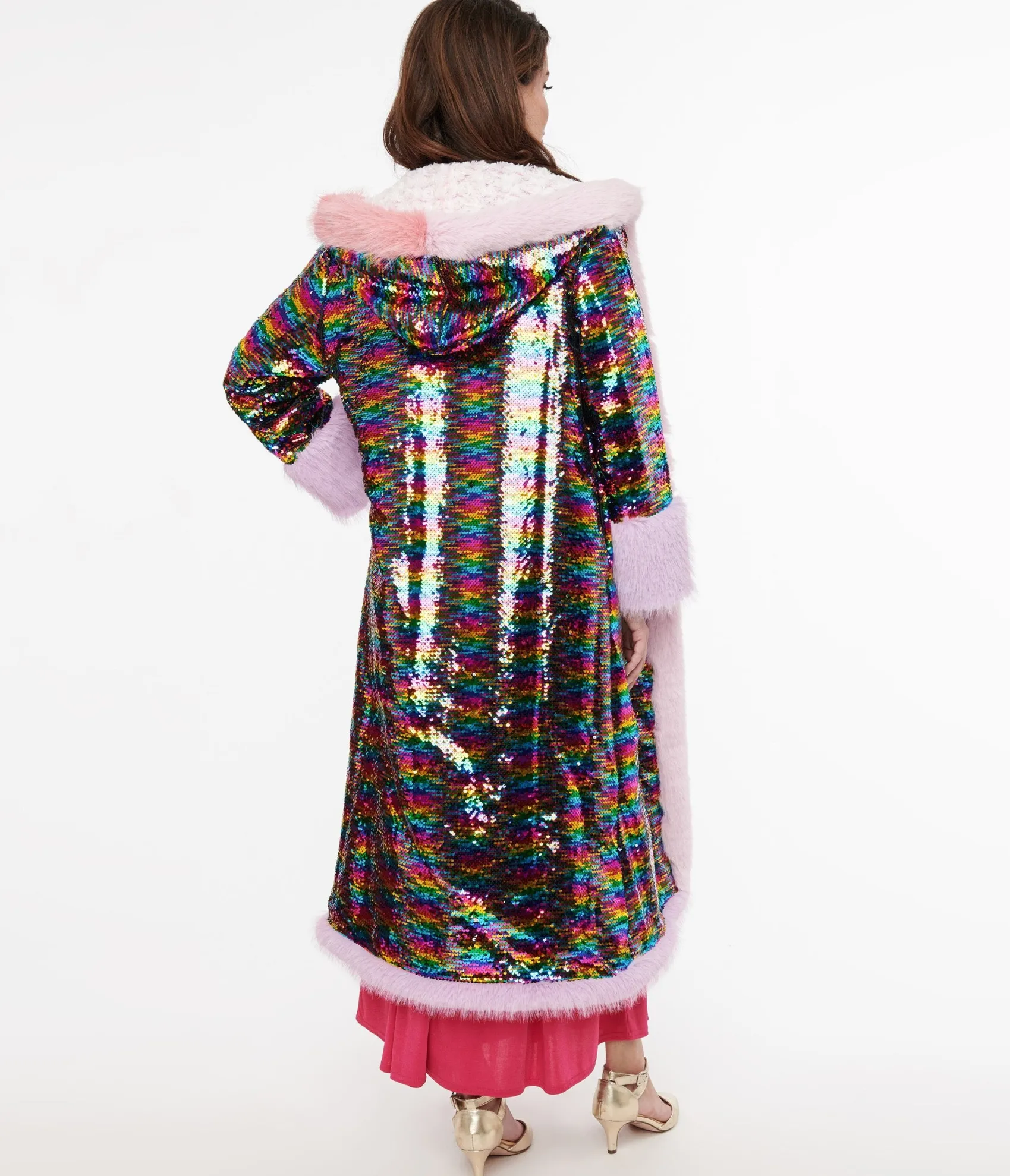 Unique Vintage Rainbow Sequin Long Coat Cheap