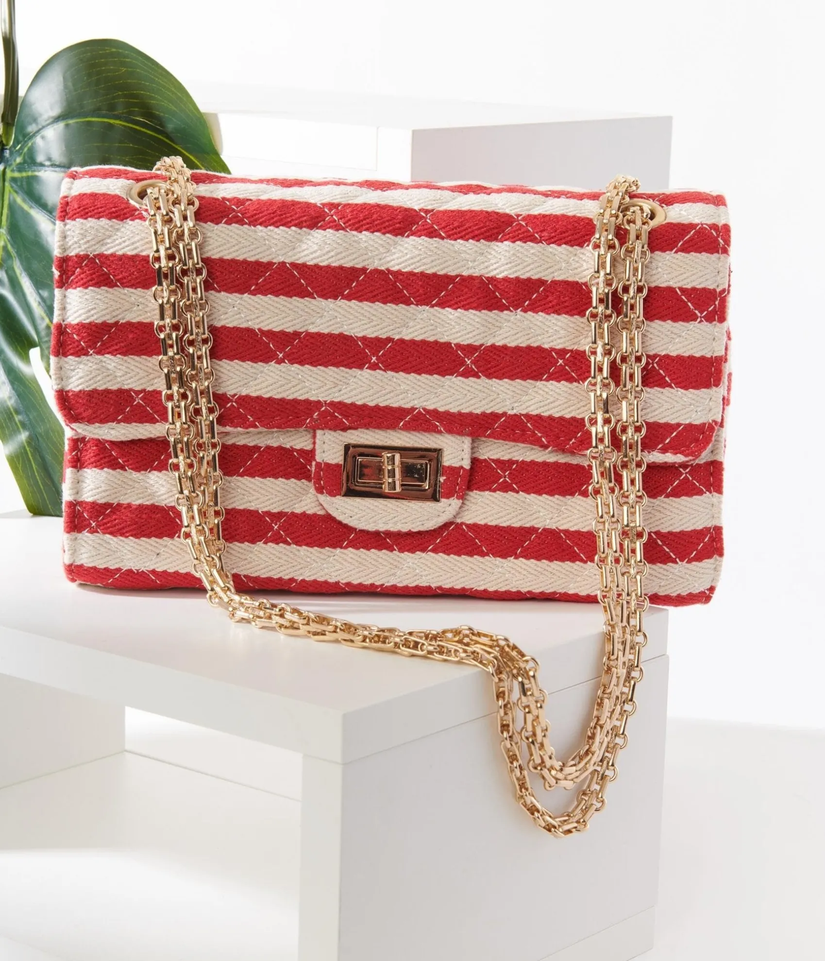 Unique Vintage Red & White Striped Handbag Clearance