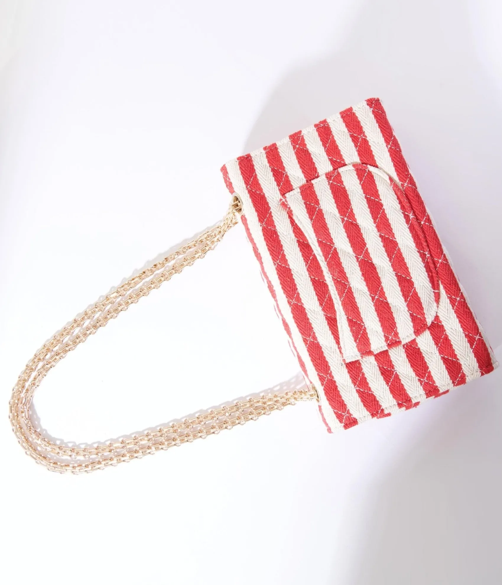 Unique Vintage Red & White Striped Handbag Clearance