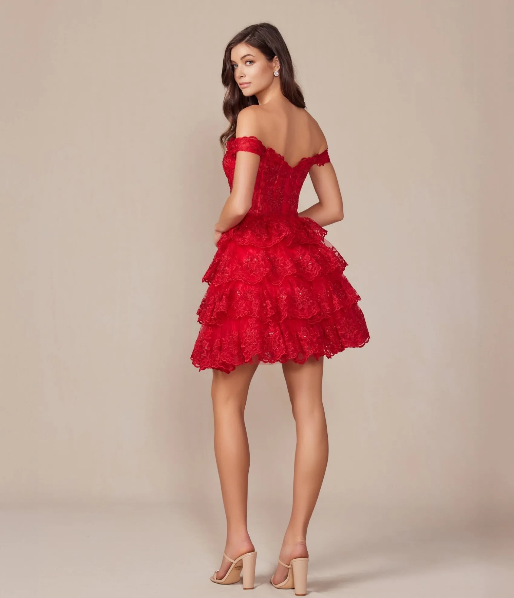 Unique Vintage Red Embroidered Sequin Off The Shoulder A-Line Prom Dress Shop