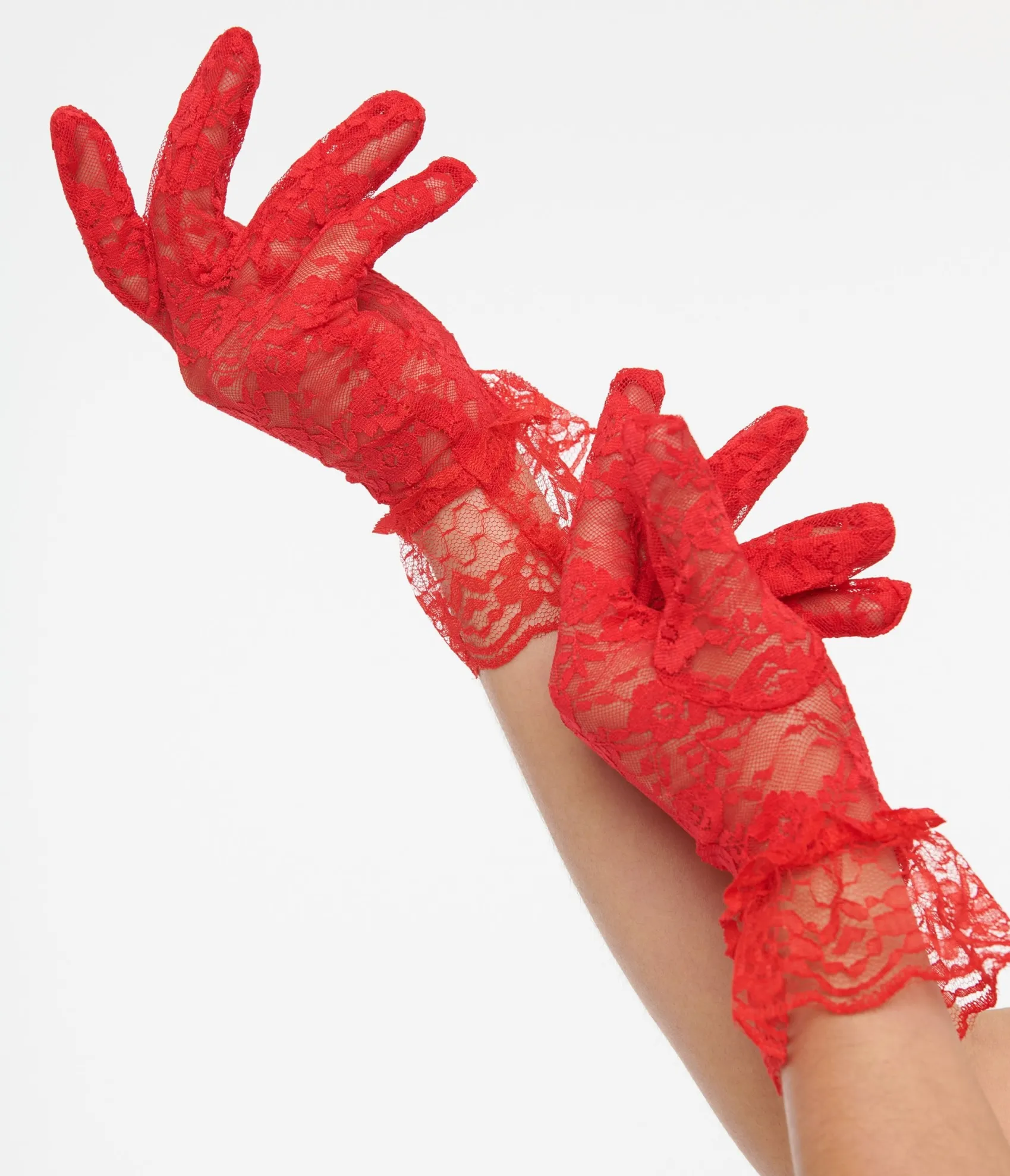 Unique Vintage Red Lace Ruffle Gloves Flash Sale