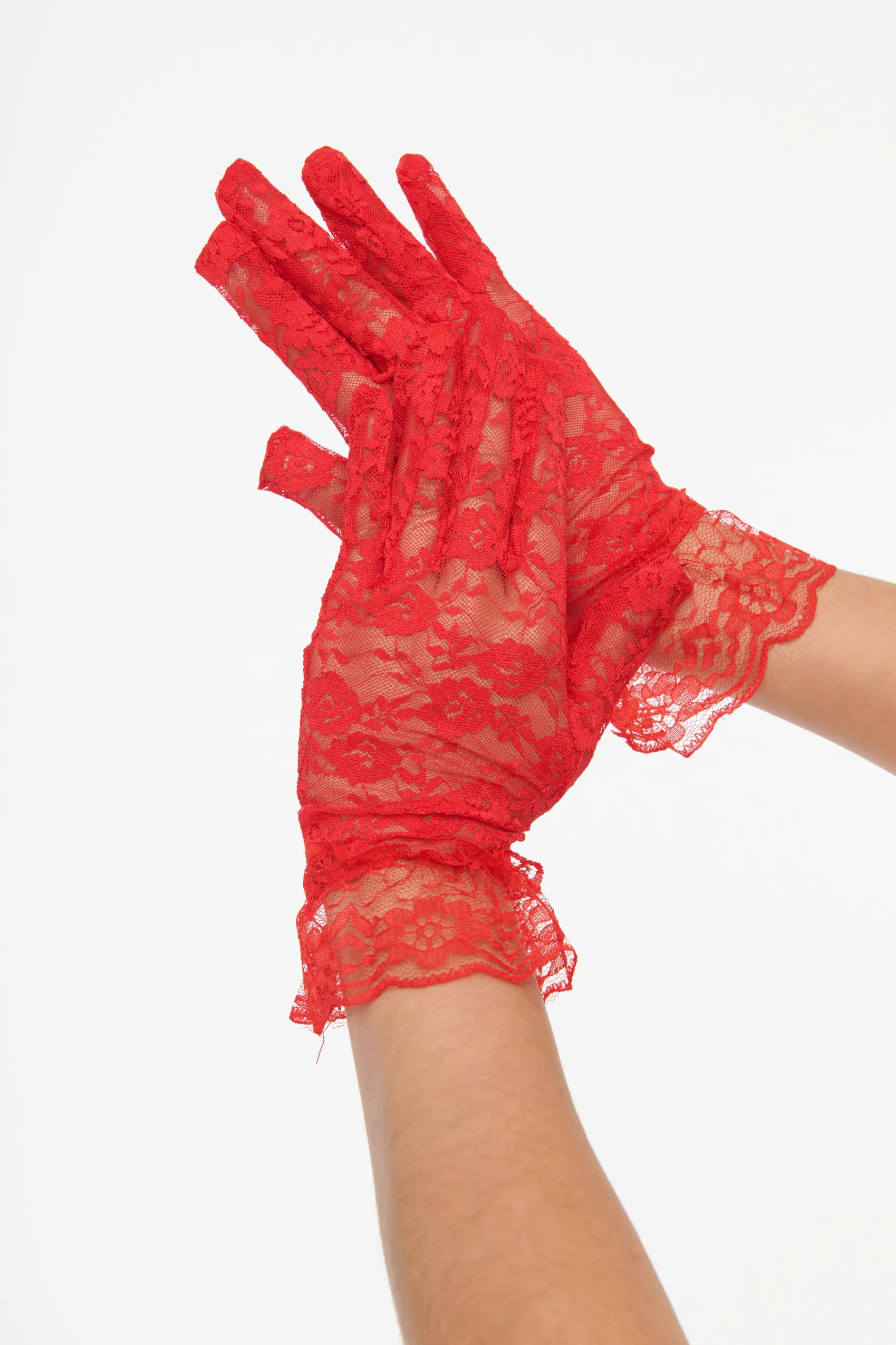 Unique Vintage Red Lace Ruffle Gloves Flash Sale