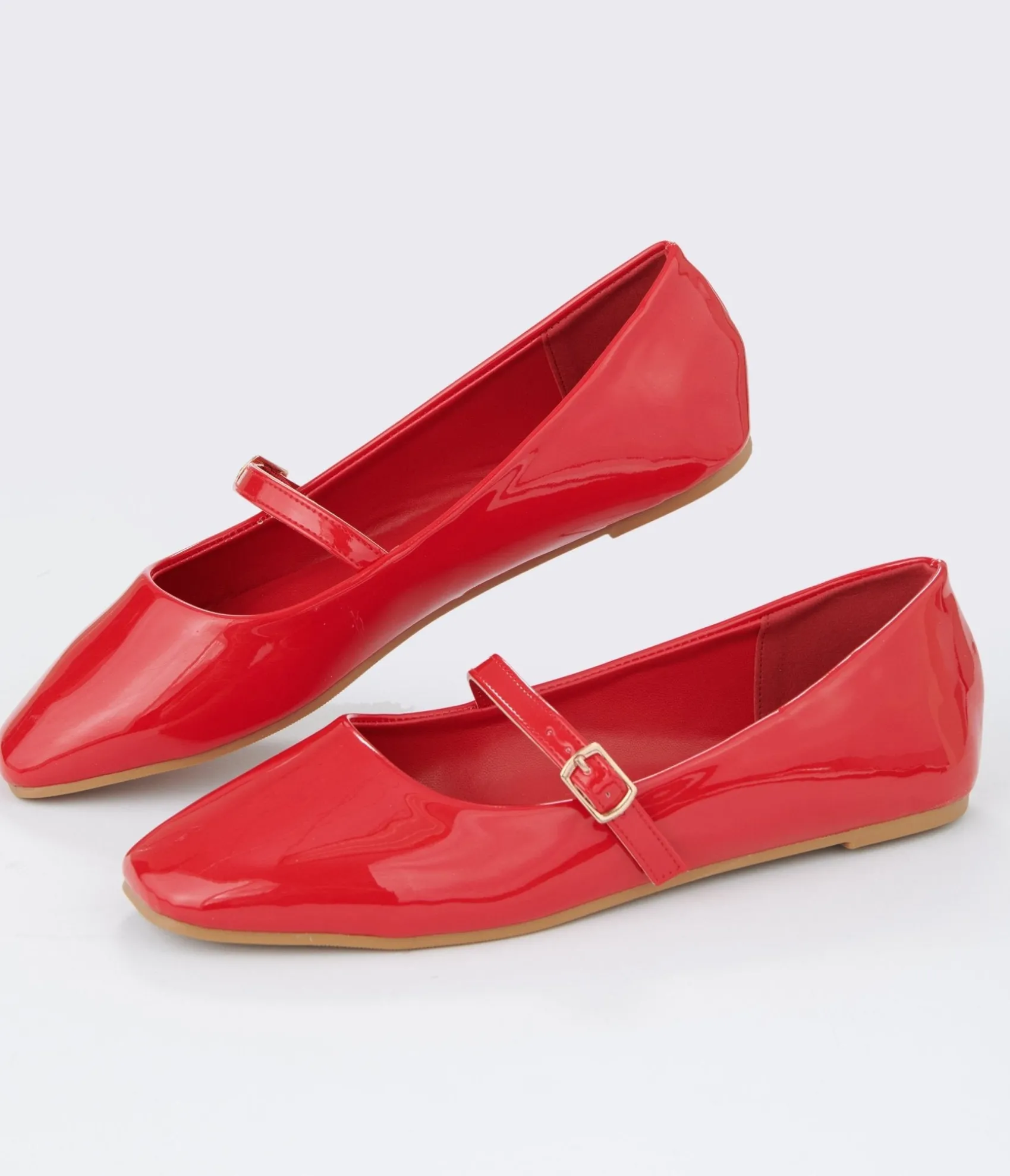 Unique Vintage Red Patent Leatherette Mary Jane Flats Discount