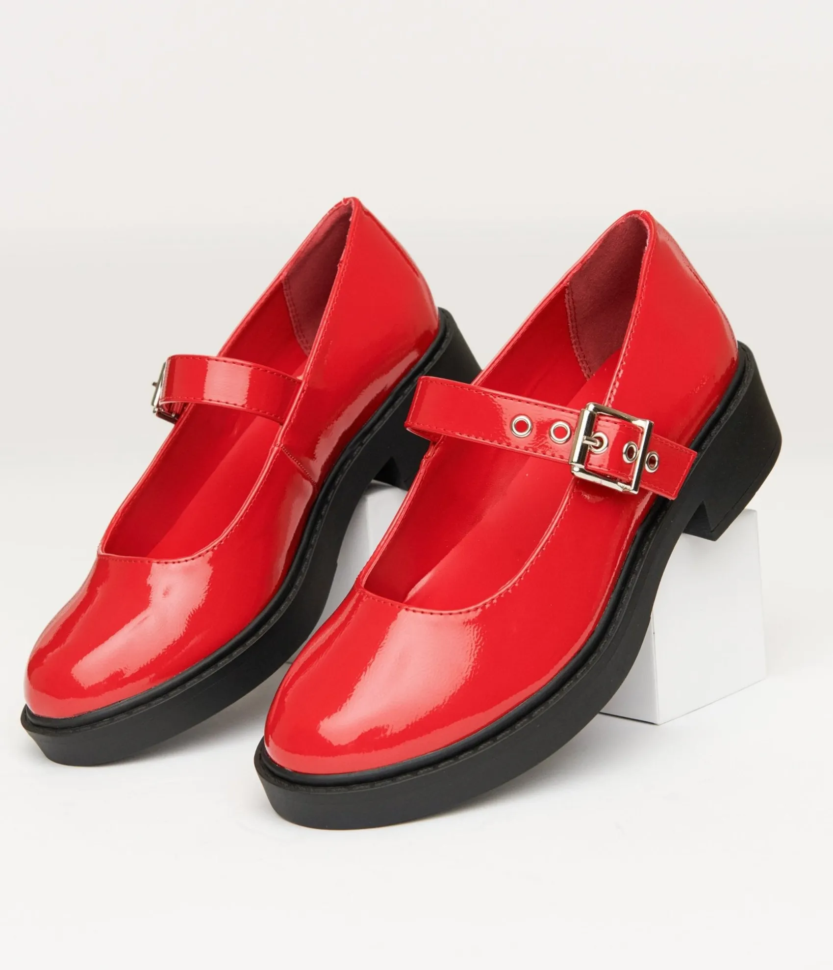 Unique Vintage Red Patent Leatherette Mary Jane Platforms Store