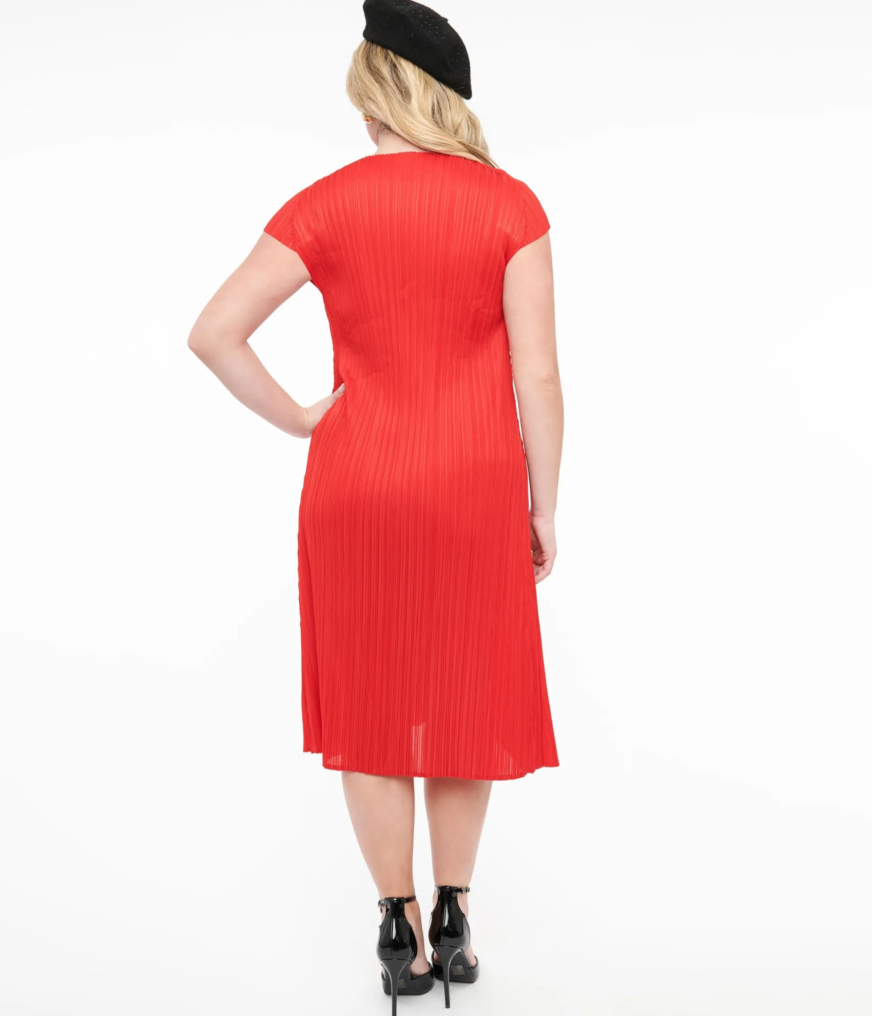 Unique Vintage Red Pleated Midi Dress New