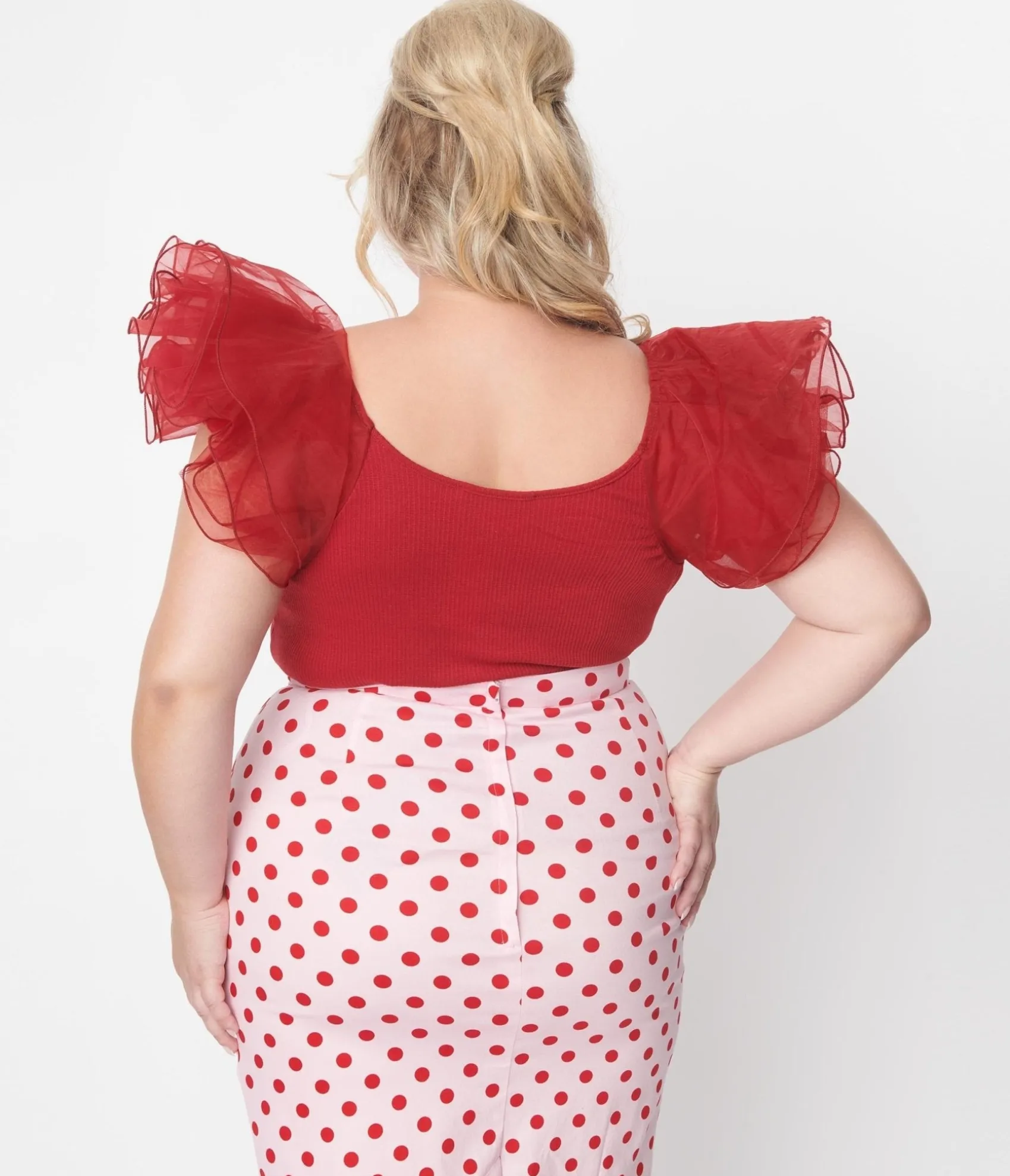 Unique Vintage Red Ribbed Dramatic Sleeve Lennon Top Shop