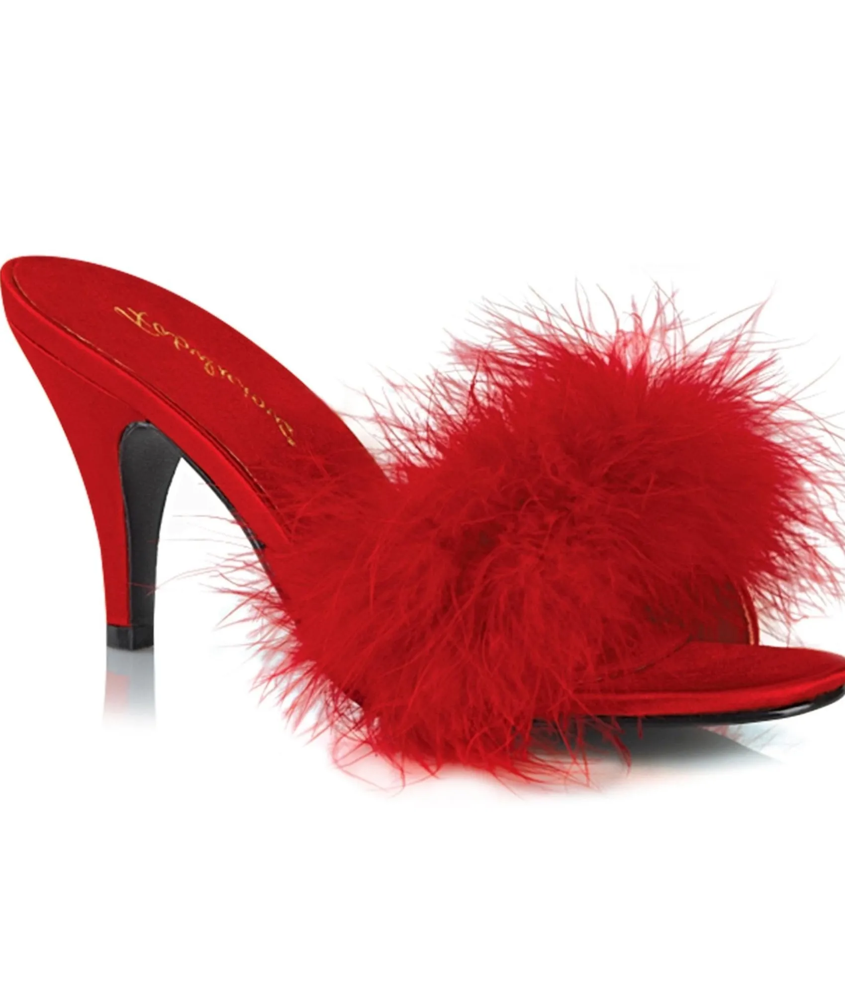 Unique Vintage Red Satin & Marabou Feather Peep Toe Amour Heel Slipper Best Sale