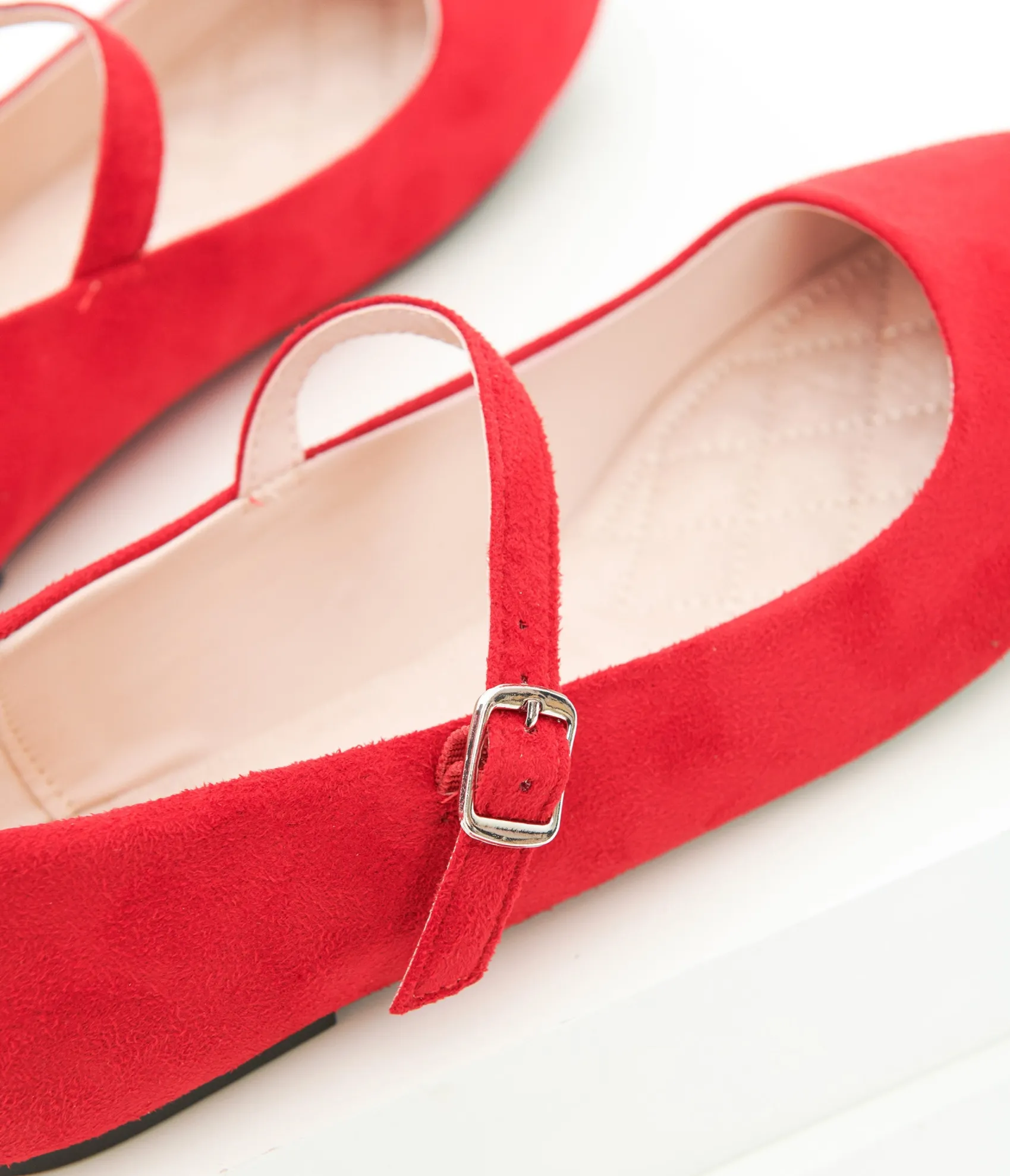 Unique Vintage Red Suede Mary Jane Flats Discount