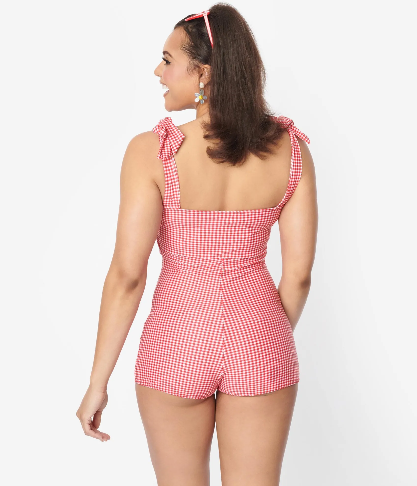 Unique Vintage Retro Style Red & White Gingham One Piece Swimsuit Outlet