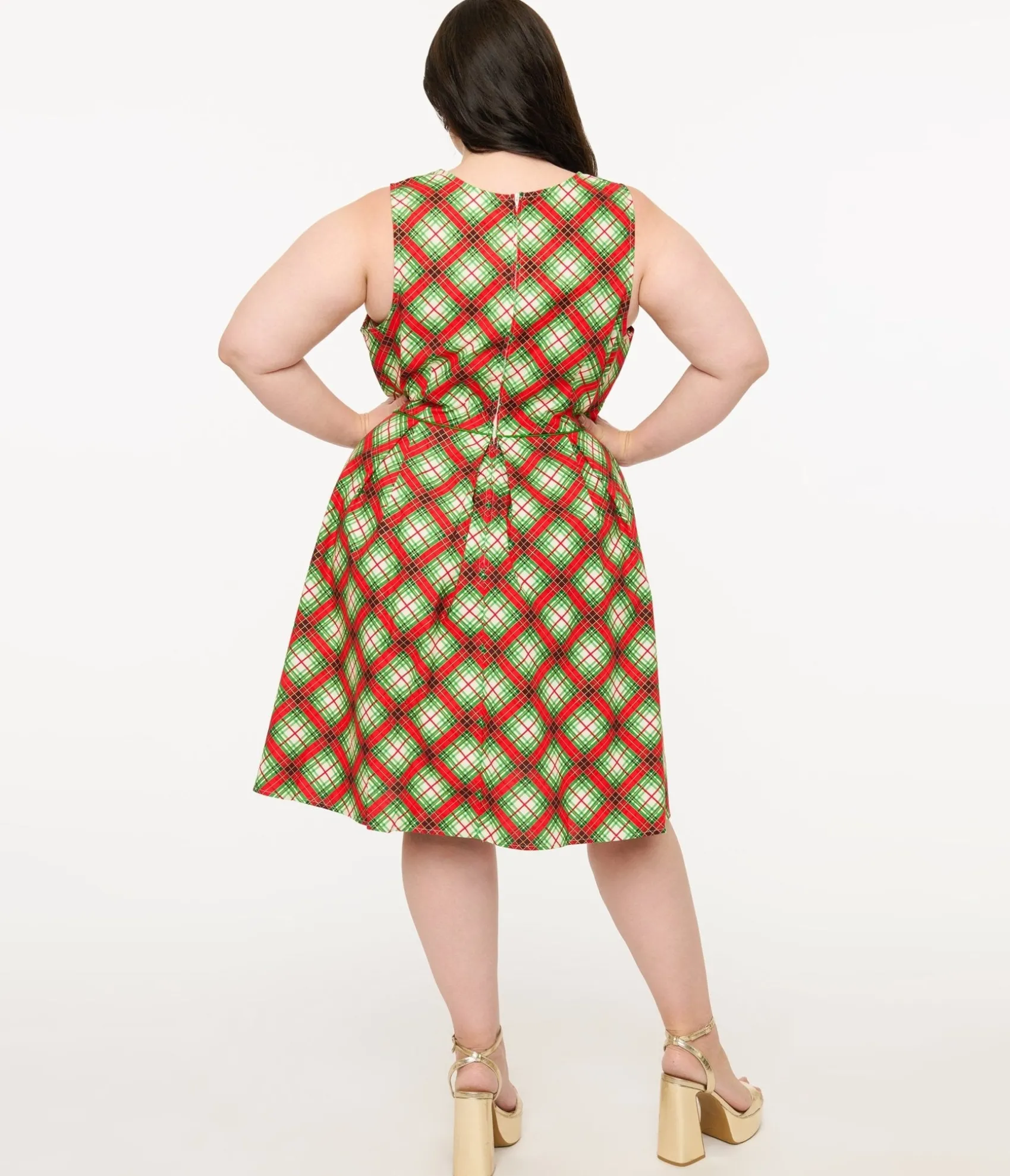 Unique Vintage Retrolicious Plus Size 1950s Red Tartan Holiday Elizabeth Swing Dress Sale