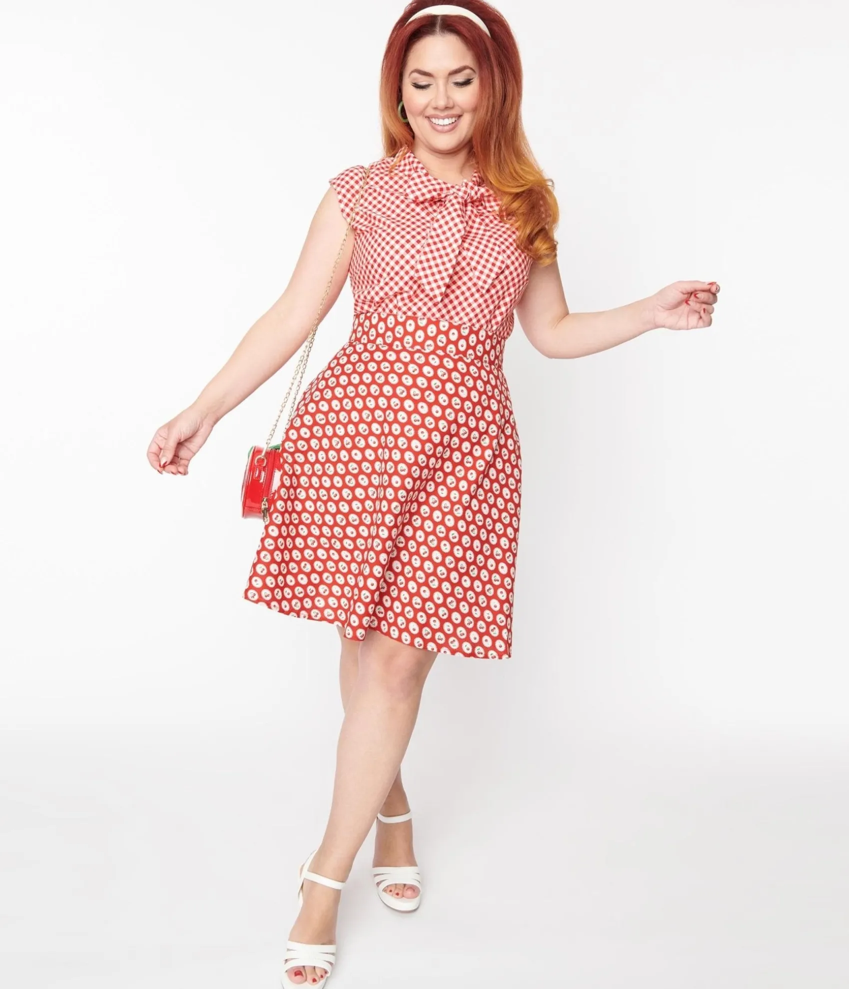 Unique Vintage Retrolicious Red Cherry Flare Skirt Shop