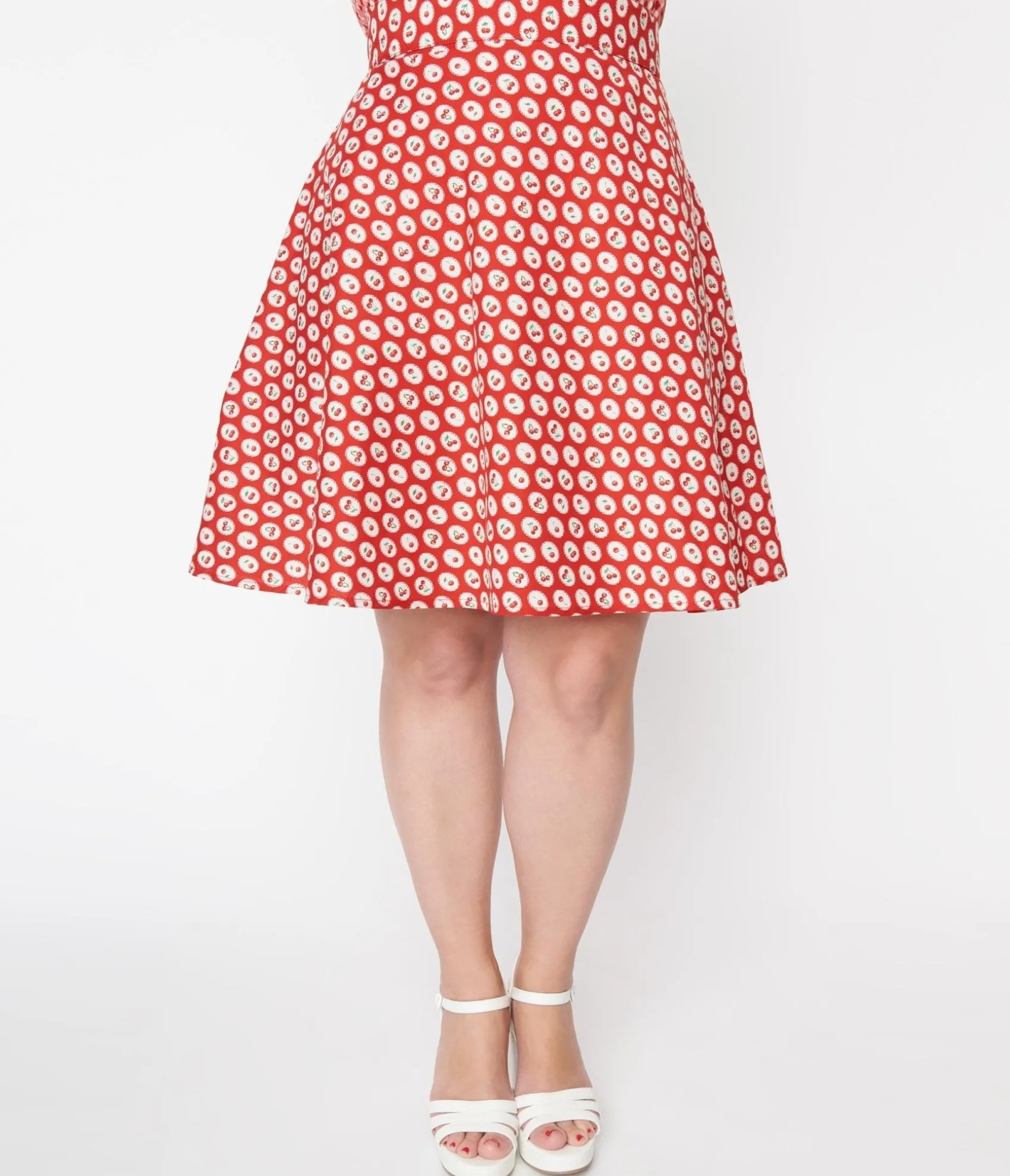 Unique Vintage Retrolicious Red Cherry Flare Skirt Shop