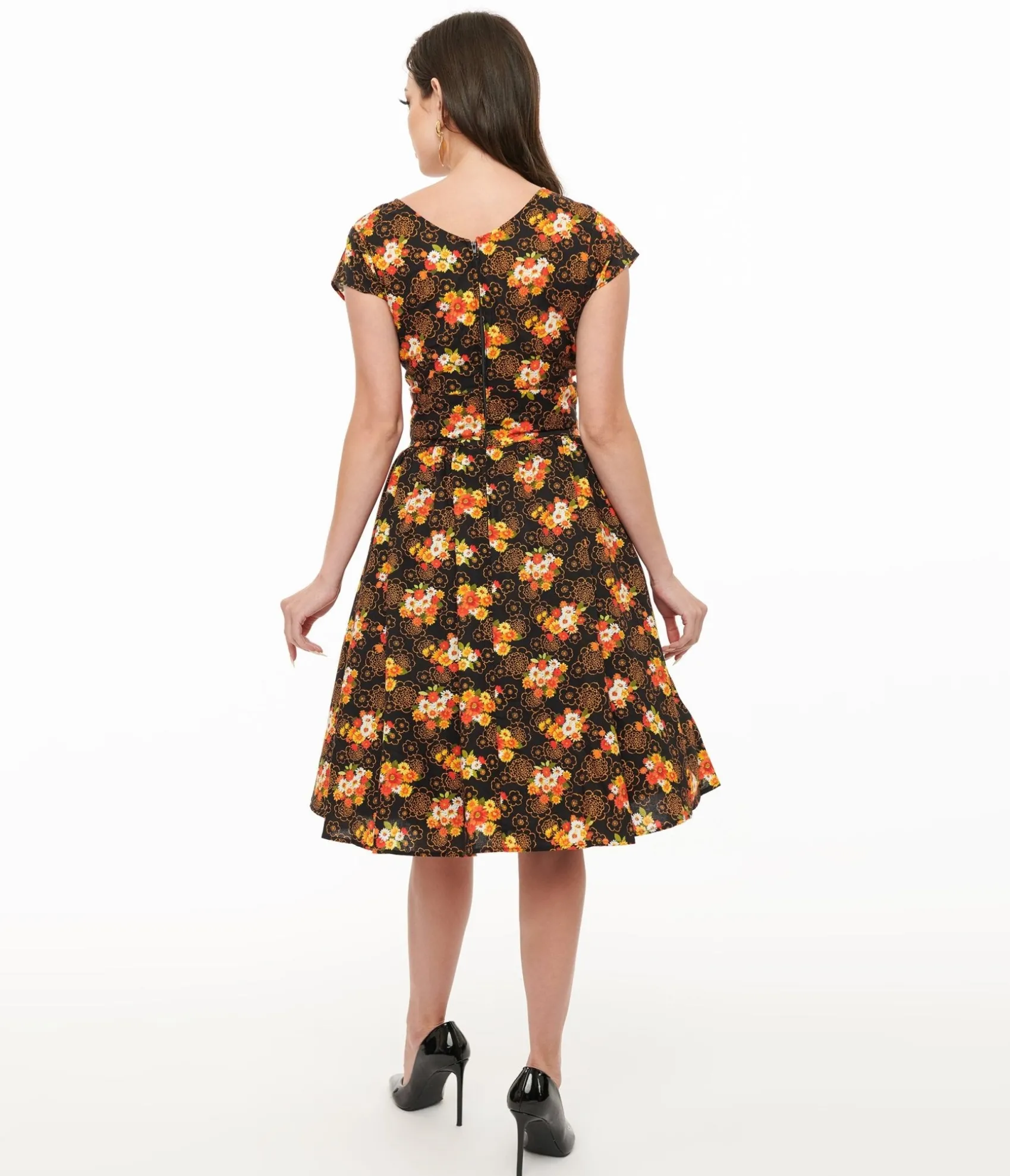 Unique Vintage Retrolicious 1950s Autumn Floral Cotton Greta Swing Dress Best
