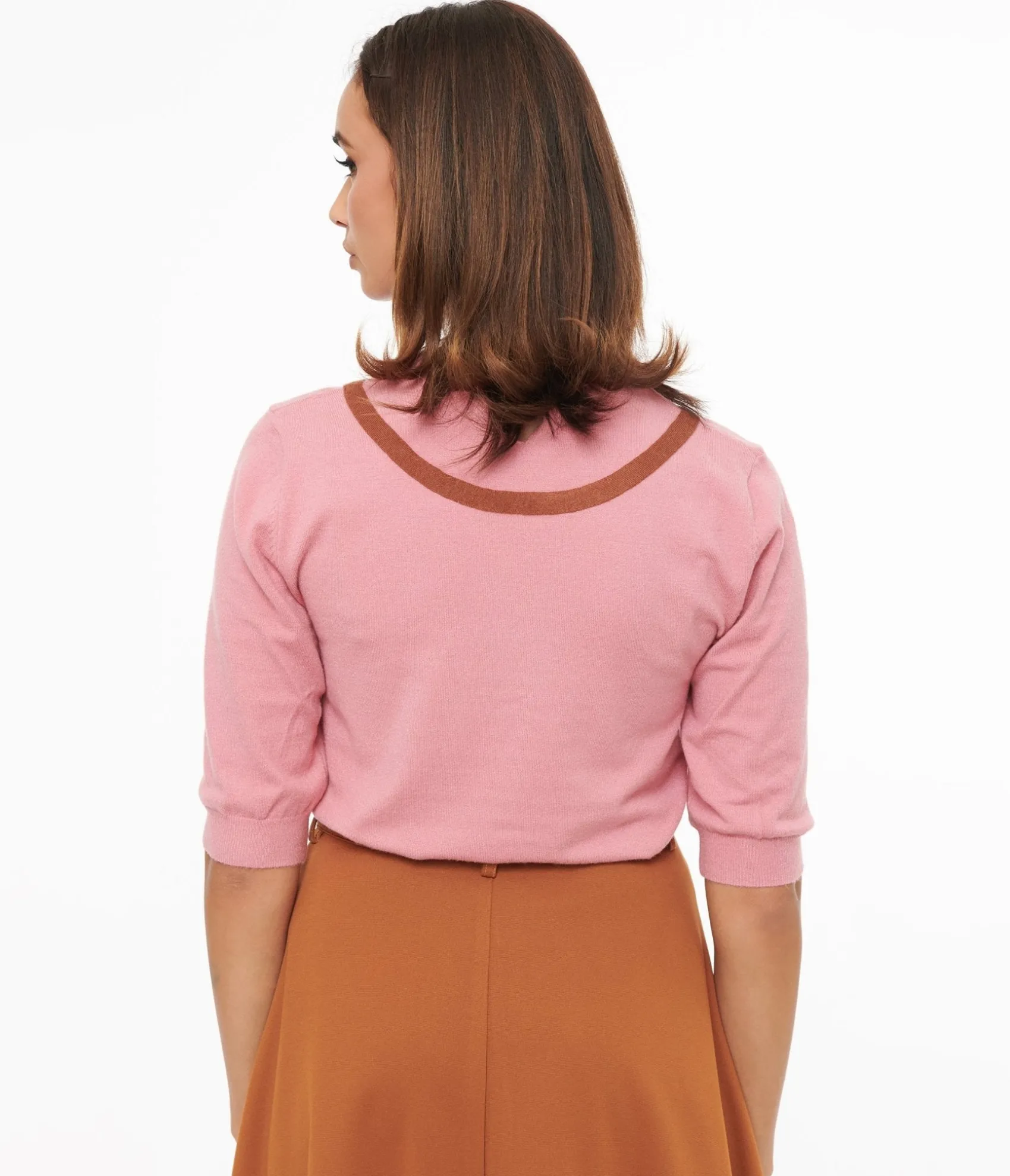 Unique Vintage Rose Pink & Brown Knit Top Best