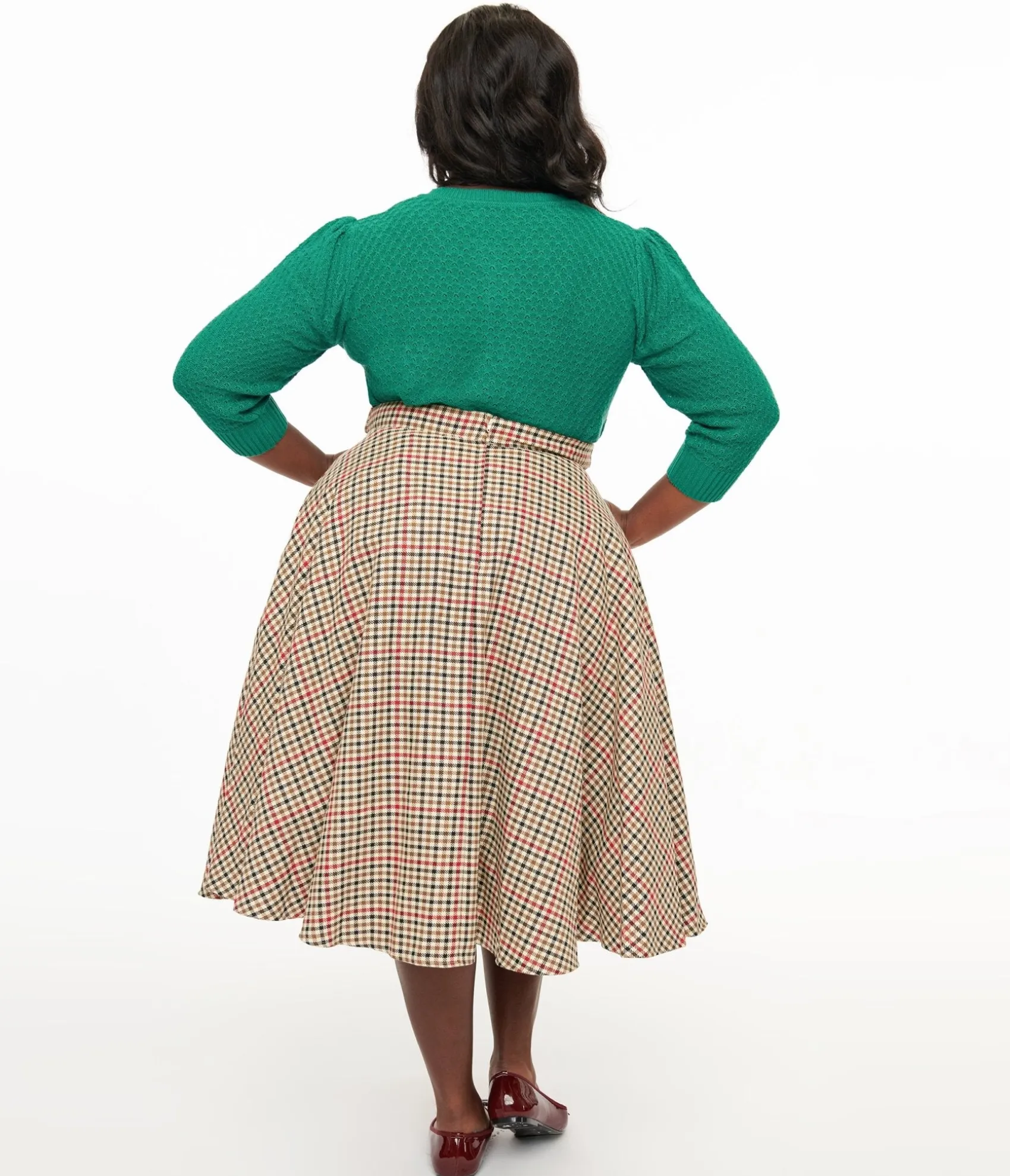 Unique Vintage Royal Monk Plus Size 1950s Beige & Black Check Hilda Swing Skirt Shop