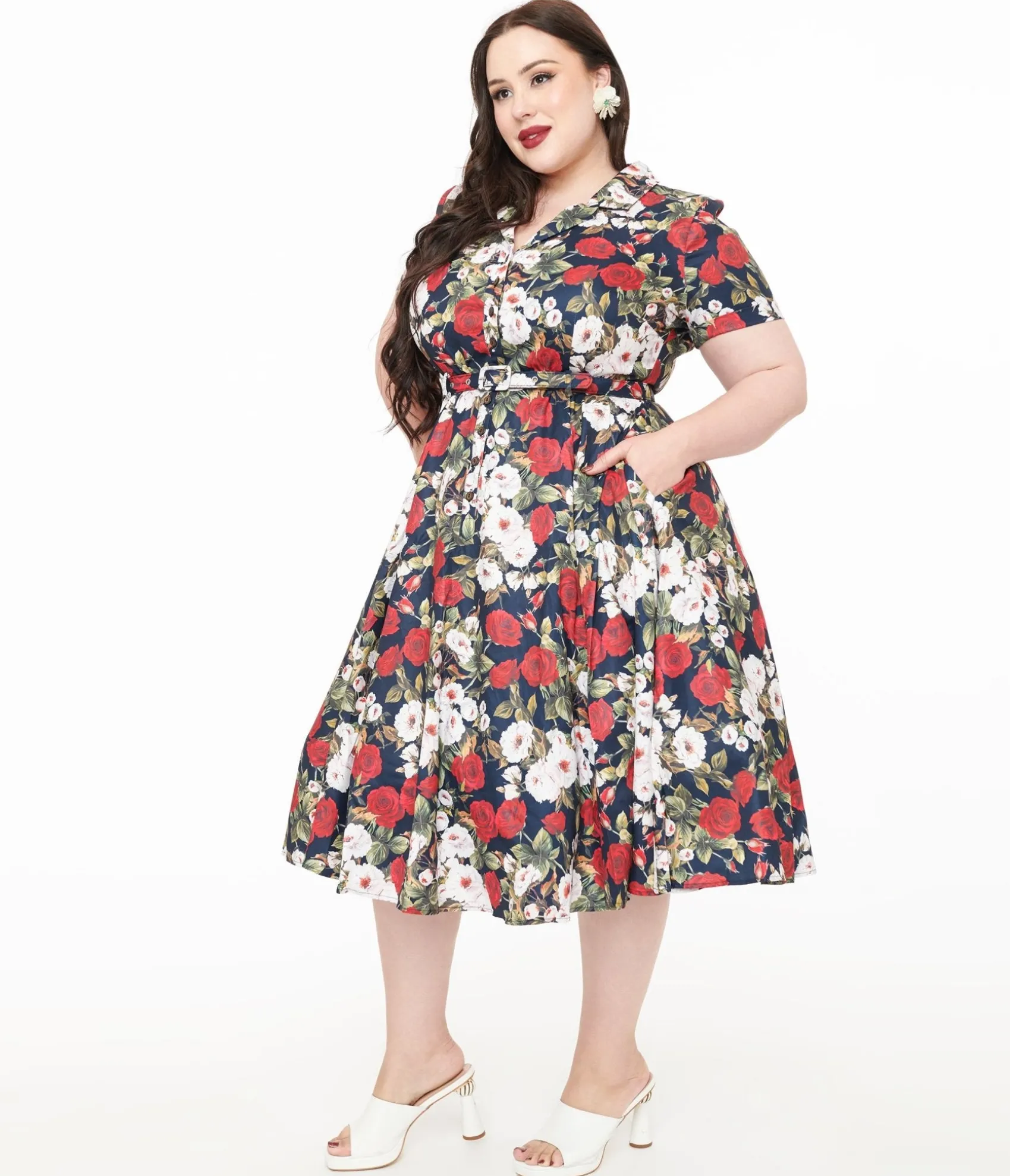Unique Vintage Royal Monk Plus Size 1950s Dark Rose Fit & Flare Dress Outlet