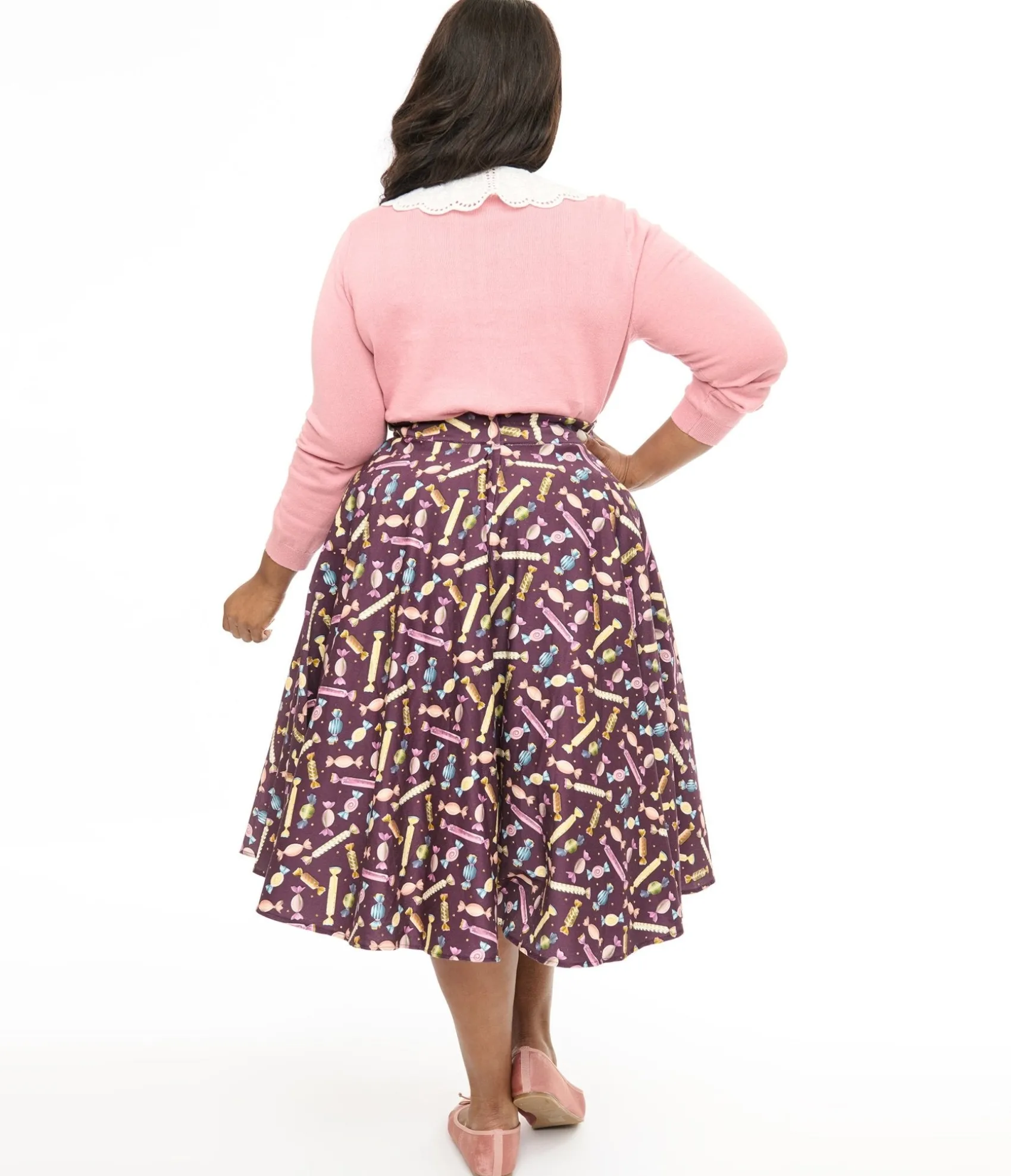 Unique Vintage Royal Monk Plus Size 1950s Eggplant & Candy Swing Skirt Hot
