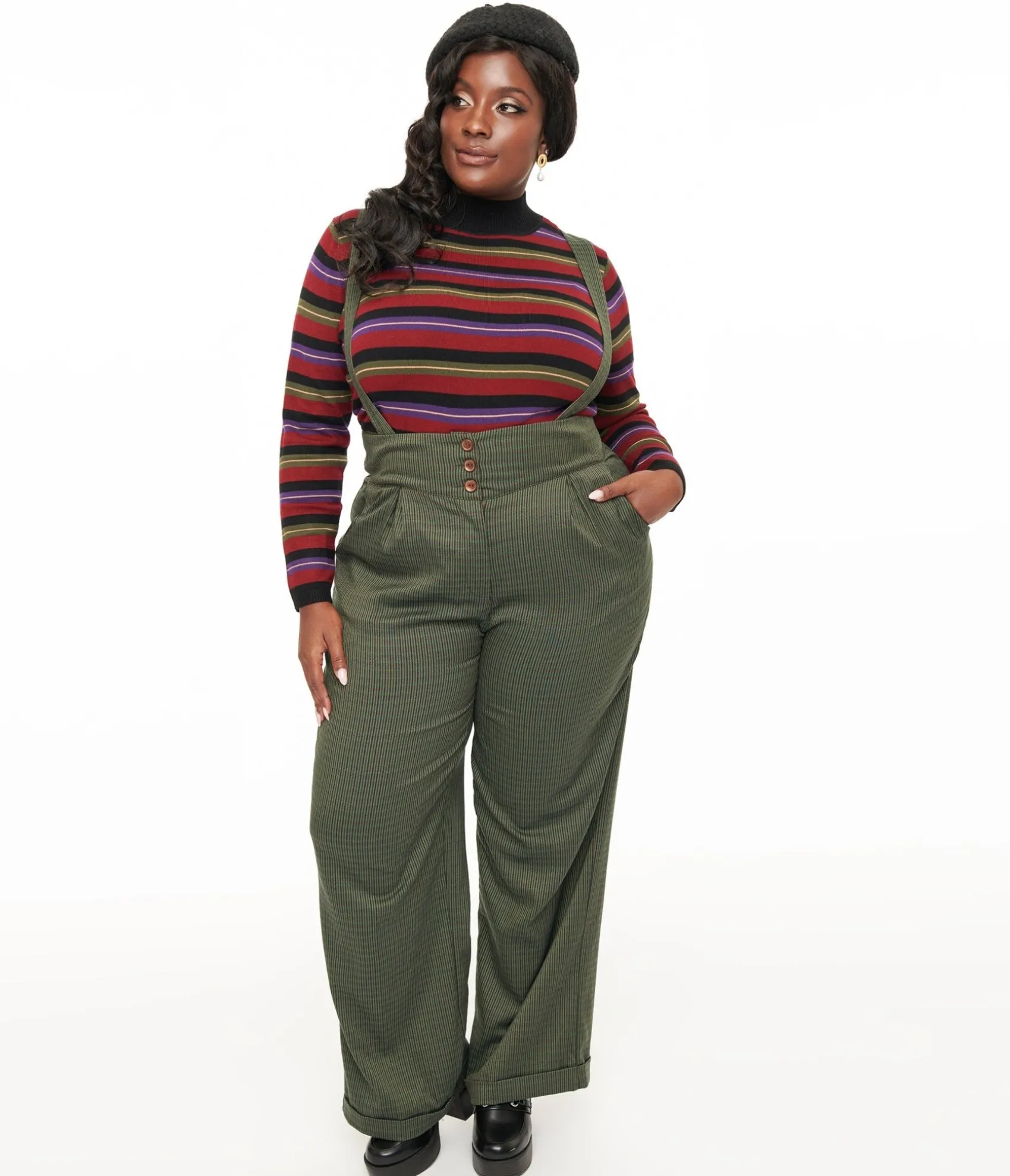 Unique Vintage Royal Monk Plus Size 1940s Green Check Jenny Trousers New