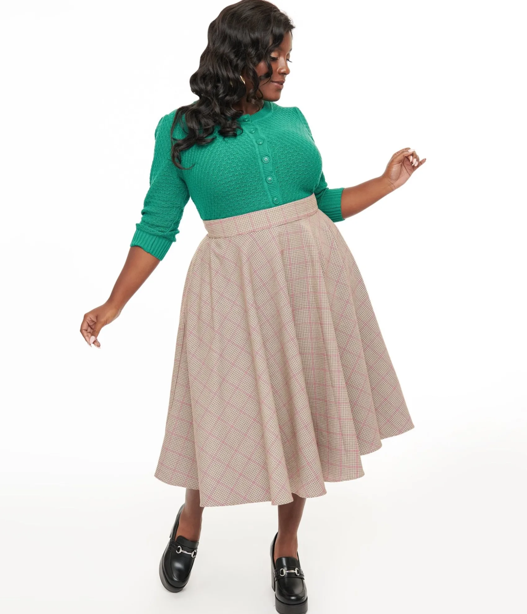 Unique Vintage Royal Monk Plus Size 1950s Pink Check Florence Swing Skirt Flash Sale