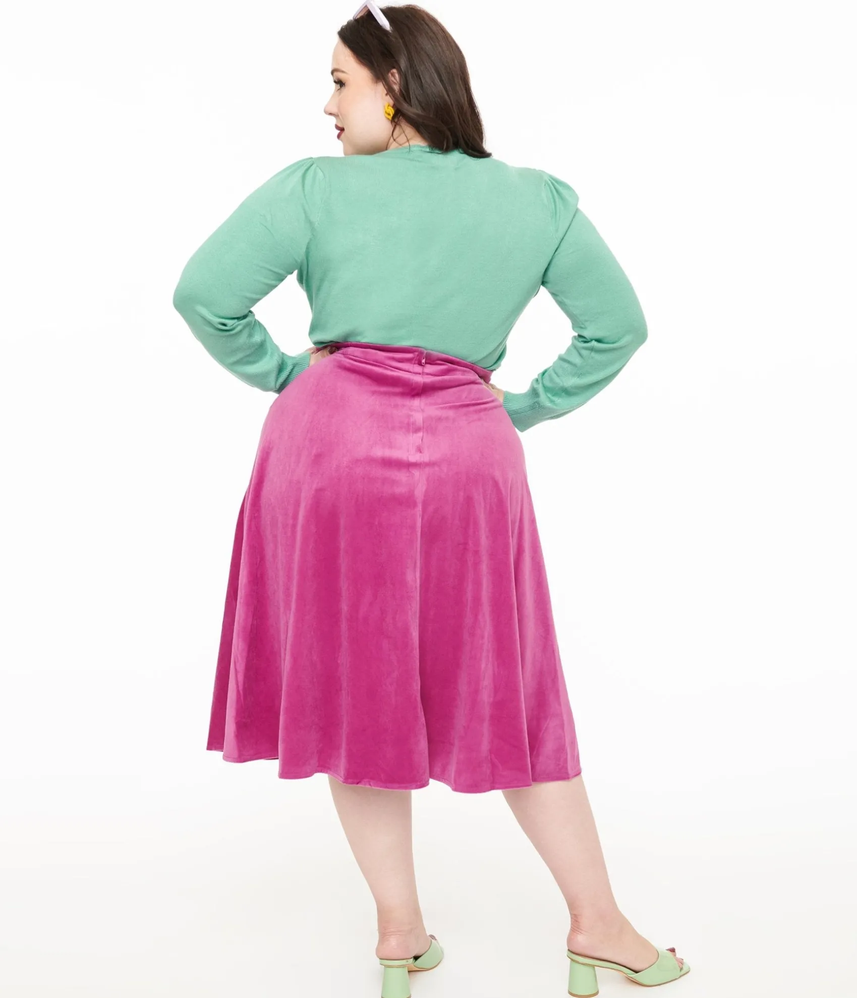 Unique Vintage Royal Monk Plus Size 1950s Purple Velvet Dreams Swing Skirt Cheap