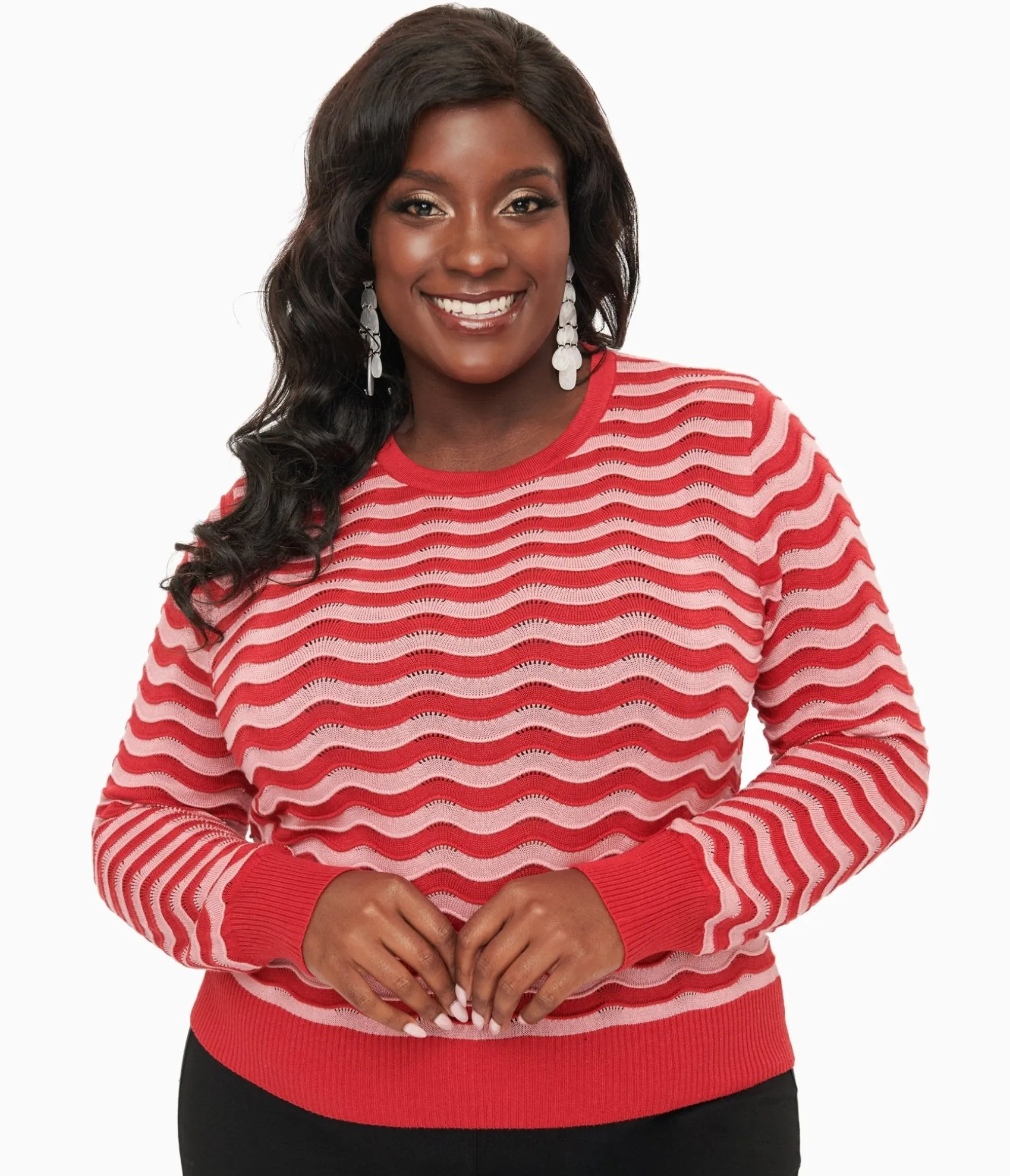 Unique Vintage Royal Monk Plus Size 1970s Red & Pink Sweet Stripes Top Outlet