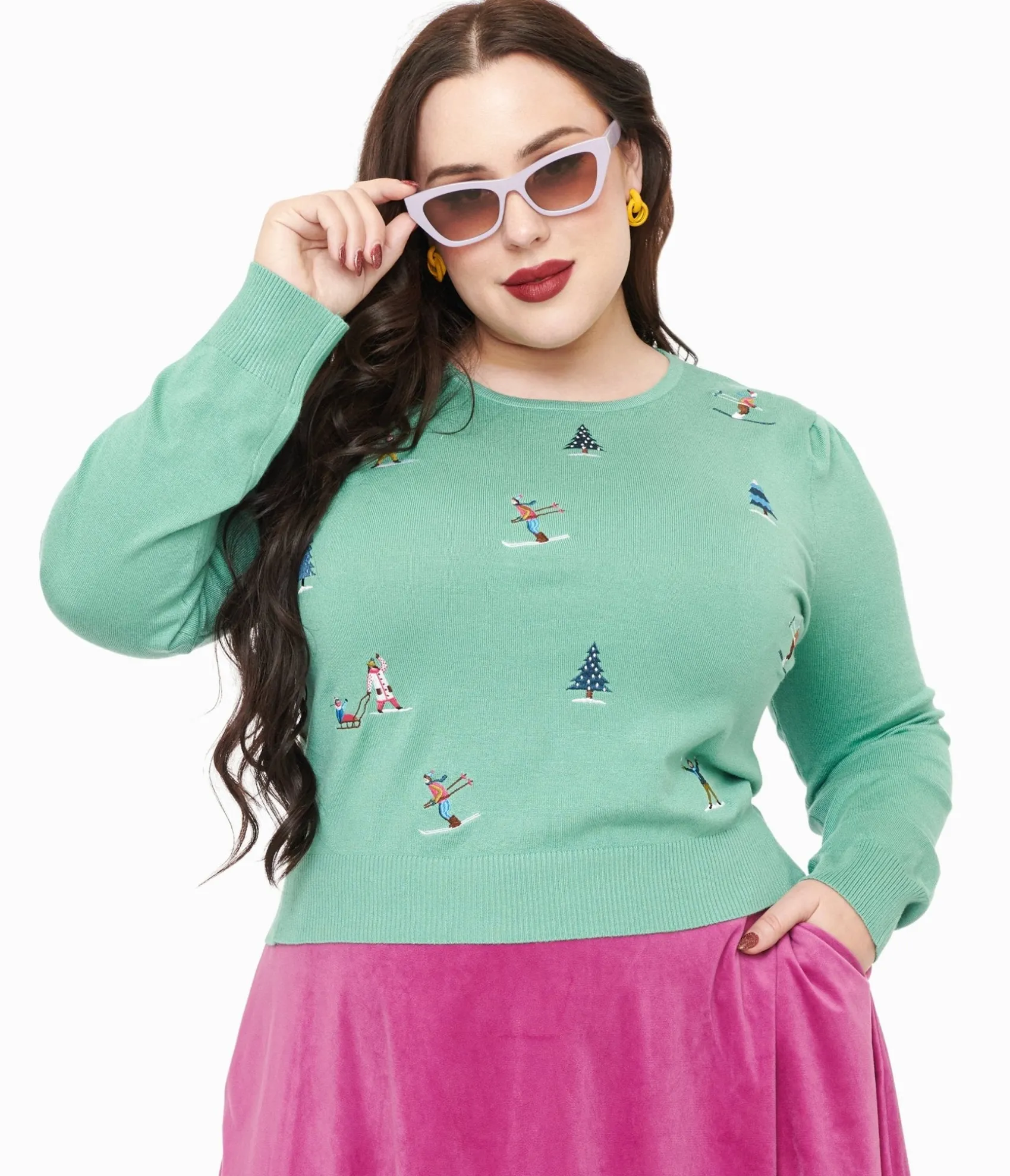 Unique Vintage Royal Monk Plus Size 1950s Teal Ski Snow Season Sweater New