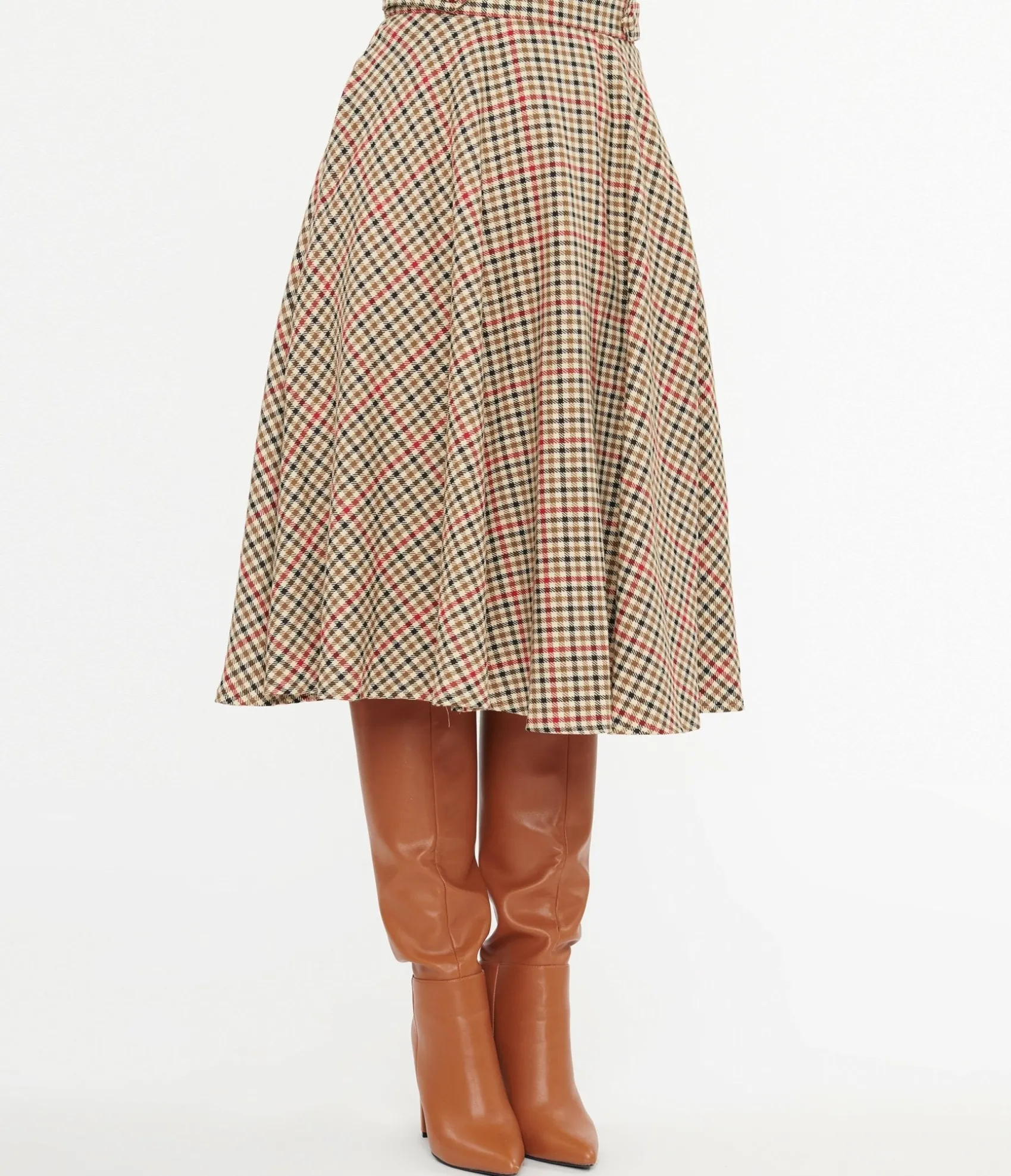 Unique Vintage Royal Monk 1950s Beige & Black Check Hilda Swing Skirt Store