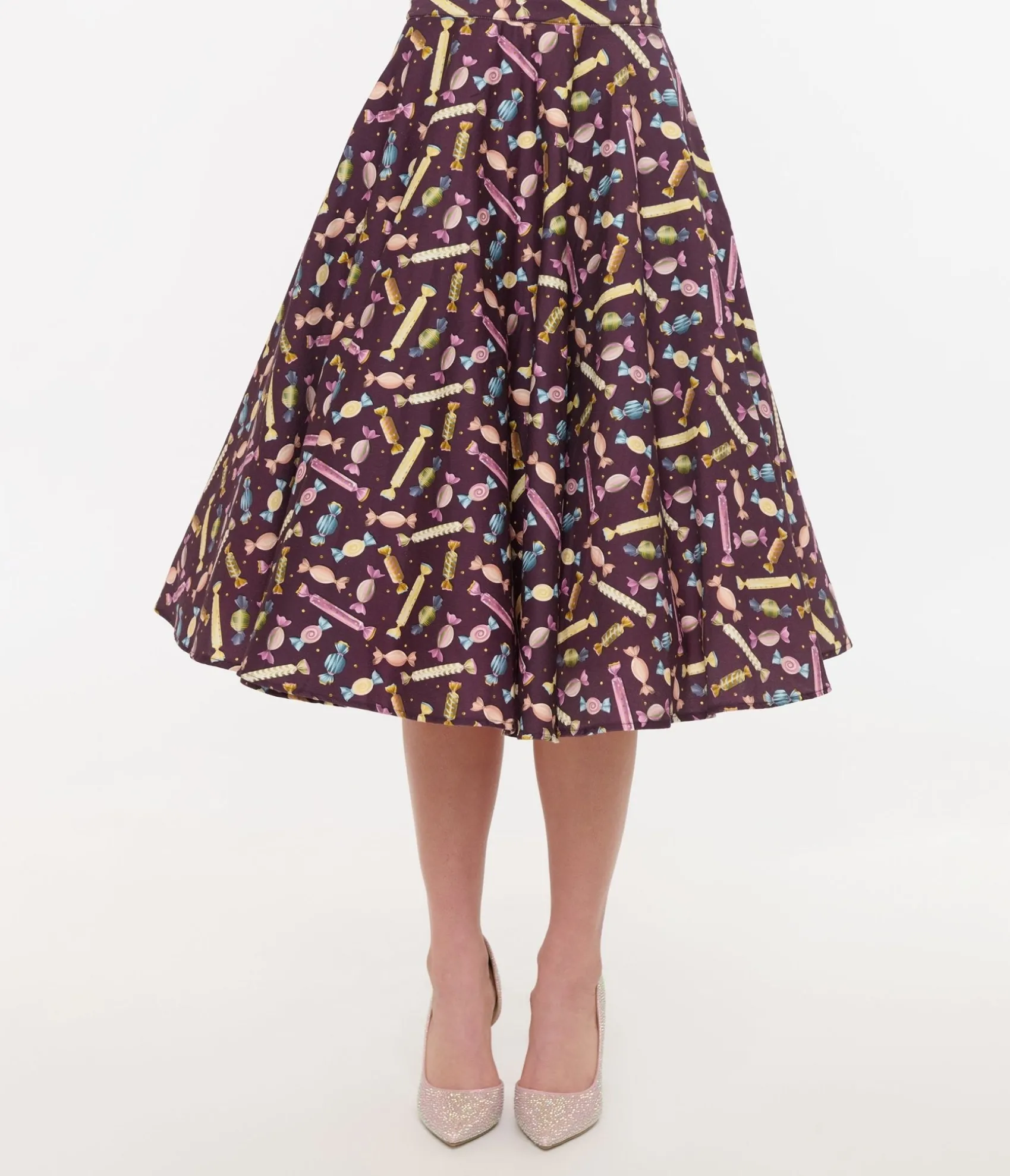 Unique Vintage Royal Monk 1950s Eggplant & Candy Swing Skirt Cheap
