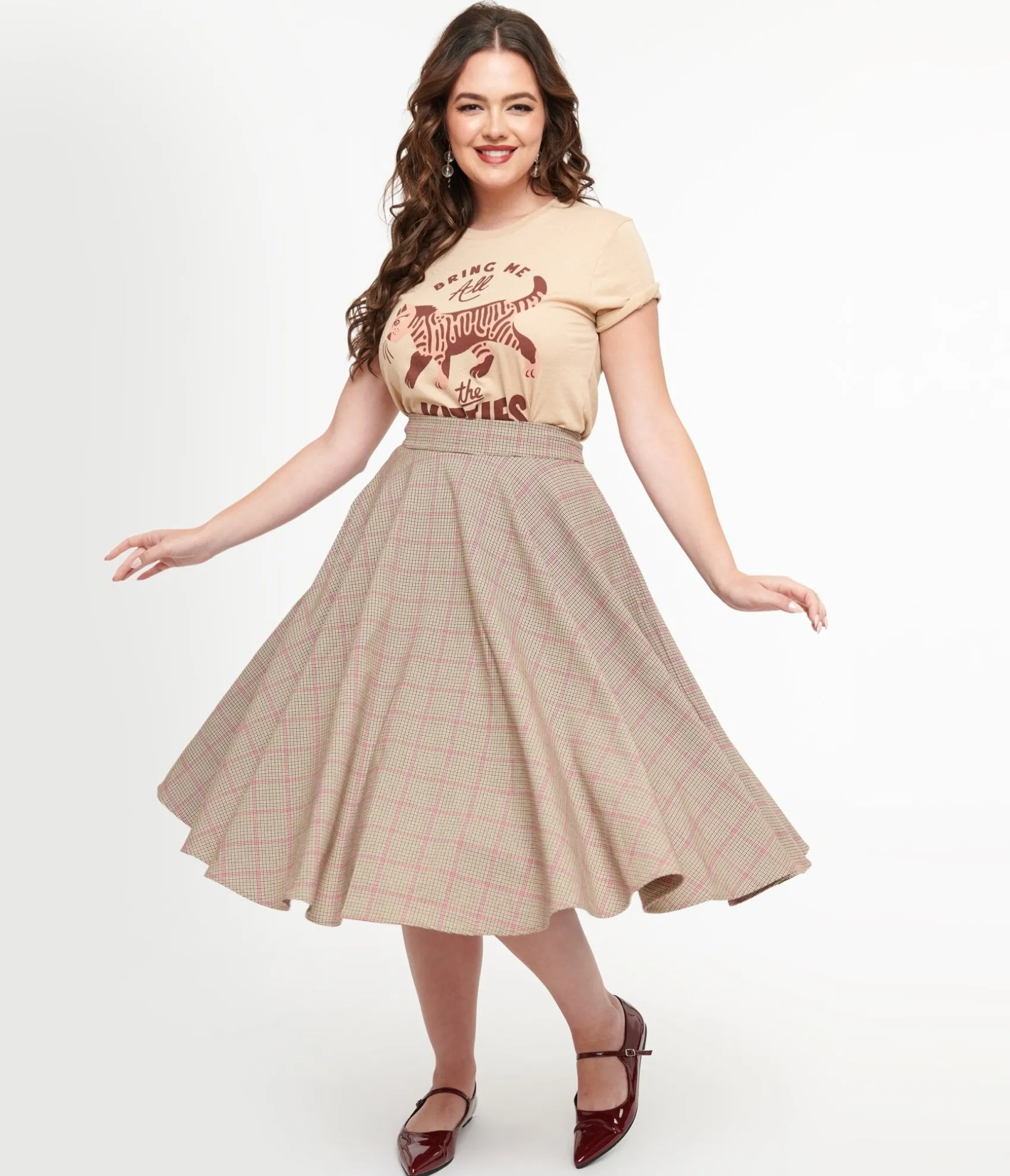Unique Vintage Royal Monk 1950s Pink Check Florence Swing Skirt Flash Sale