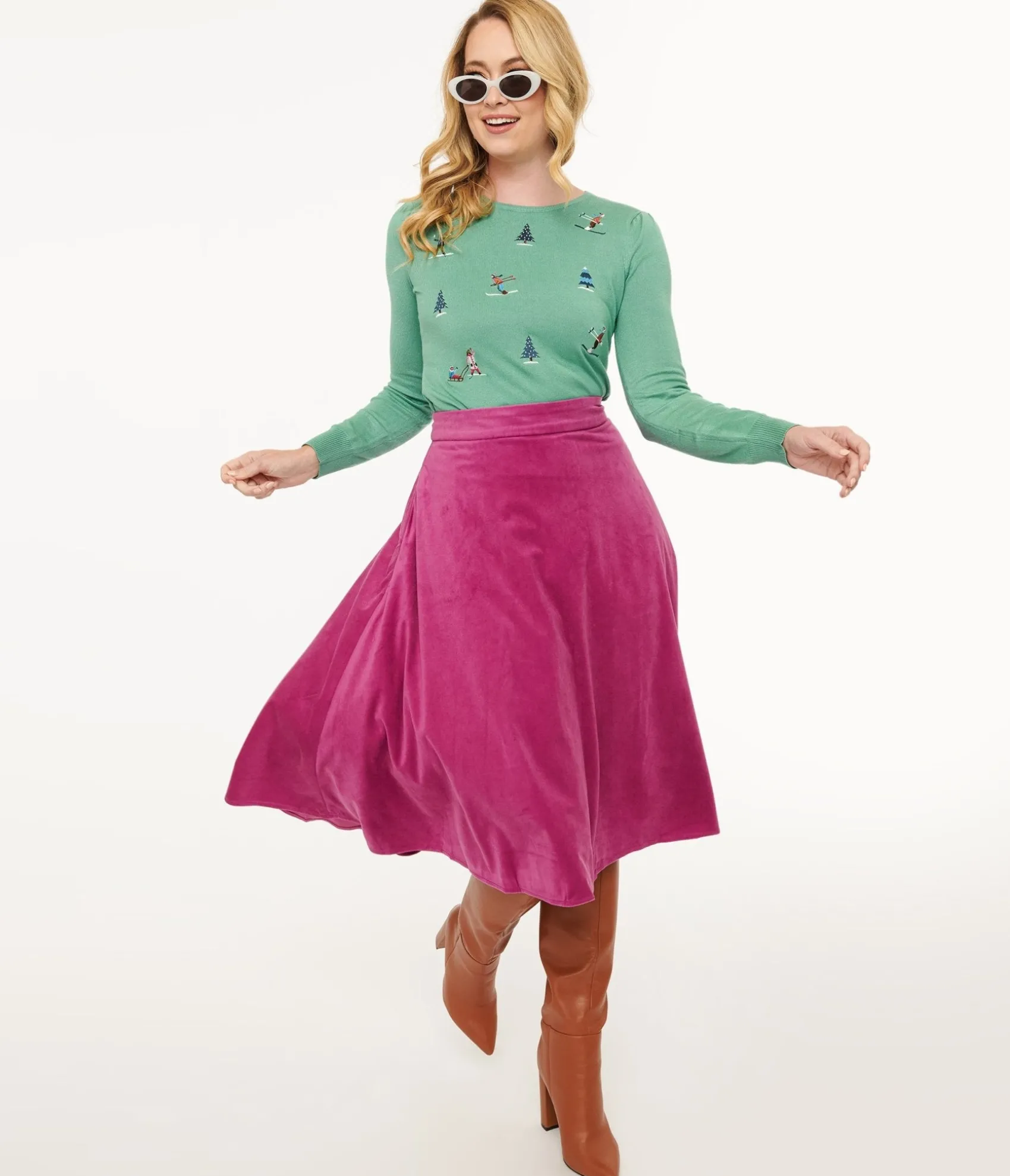 Unique Vintage Royal Monk 1950s Purple Velvet Dreams Swing Skirt Best Sale