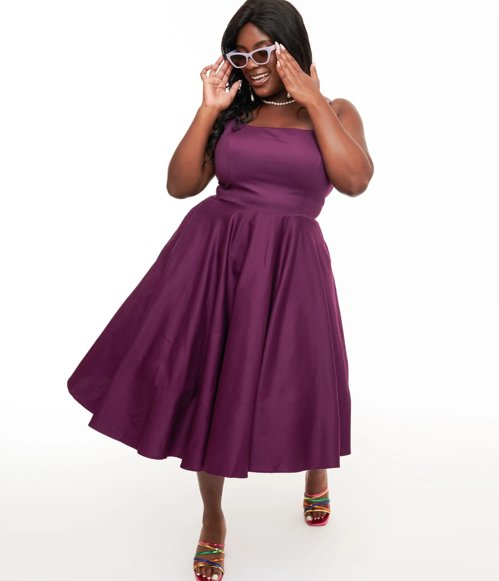 Unique Vintage 1950s Aubergine Peggy Swing Dress Discount
