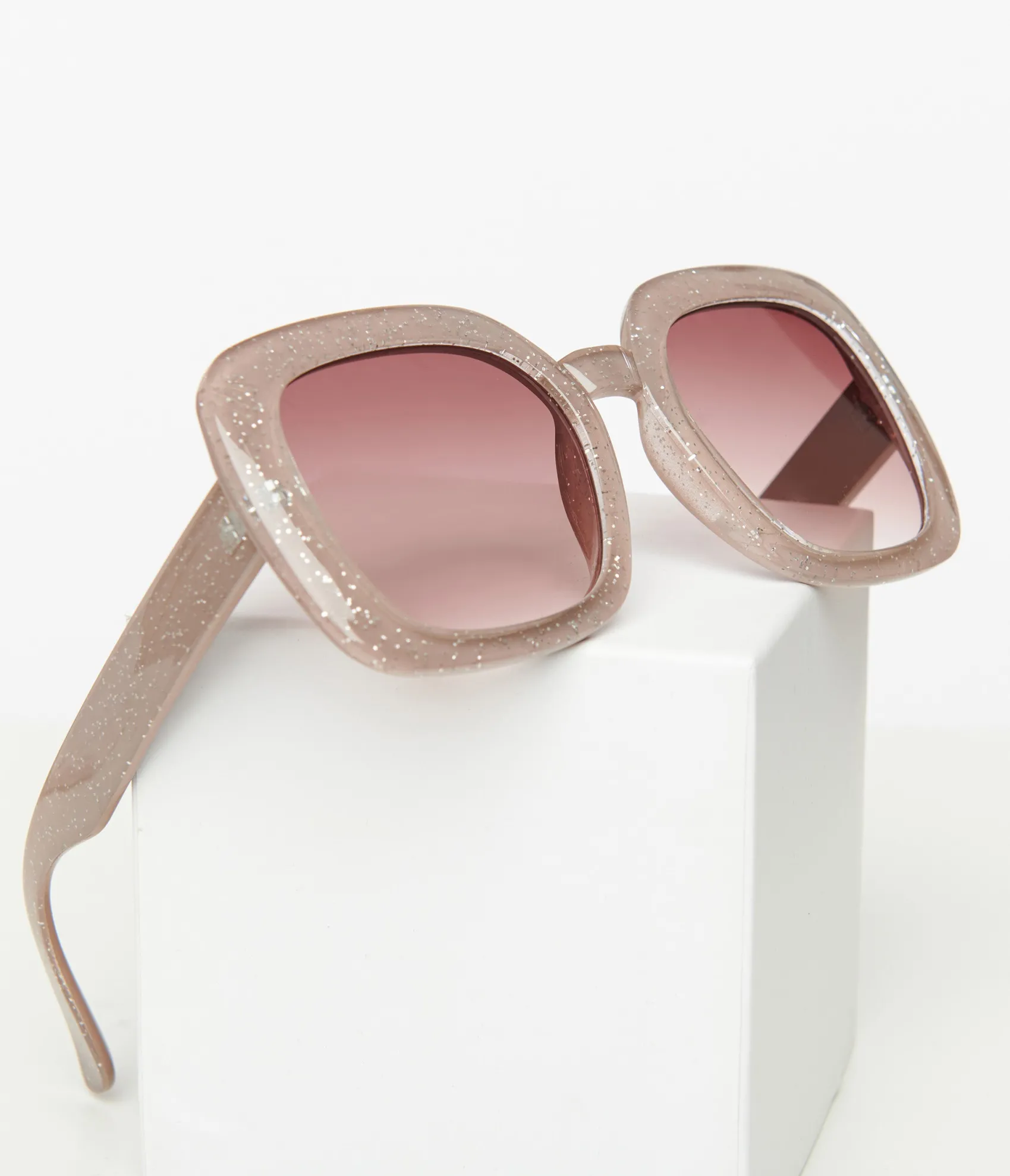Unique Vintage 1970s Beige Sparkle Square Sunglasses Clearance