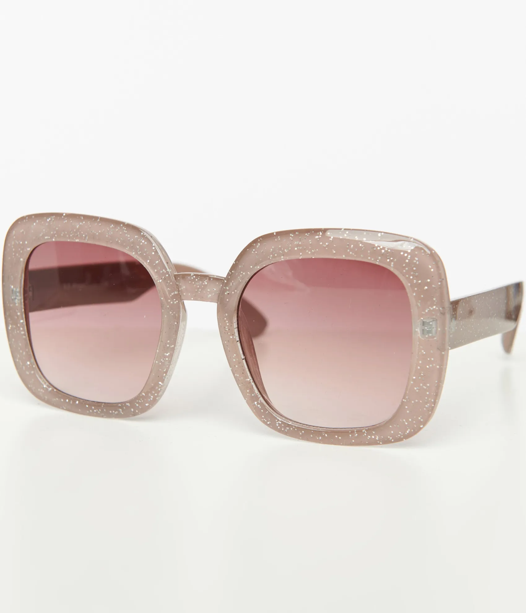 Unique Vintage 1970s Beige Sparkle Square Sunglasses Clearance