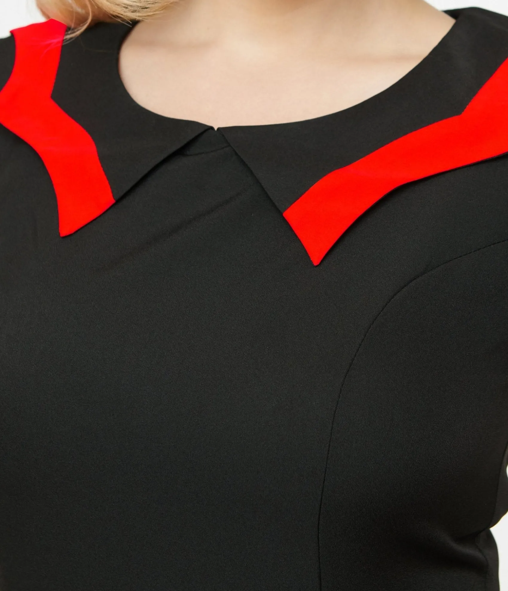 Unique Vintage 1950s Black & Red Bat Wing Collar Mini Dress Hot