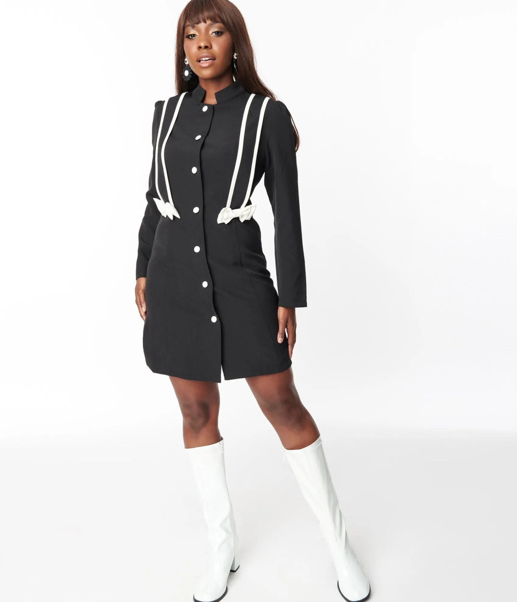 Unique Vintage 1970s Black & White Bow Coat Online